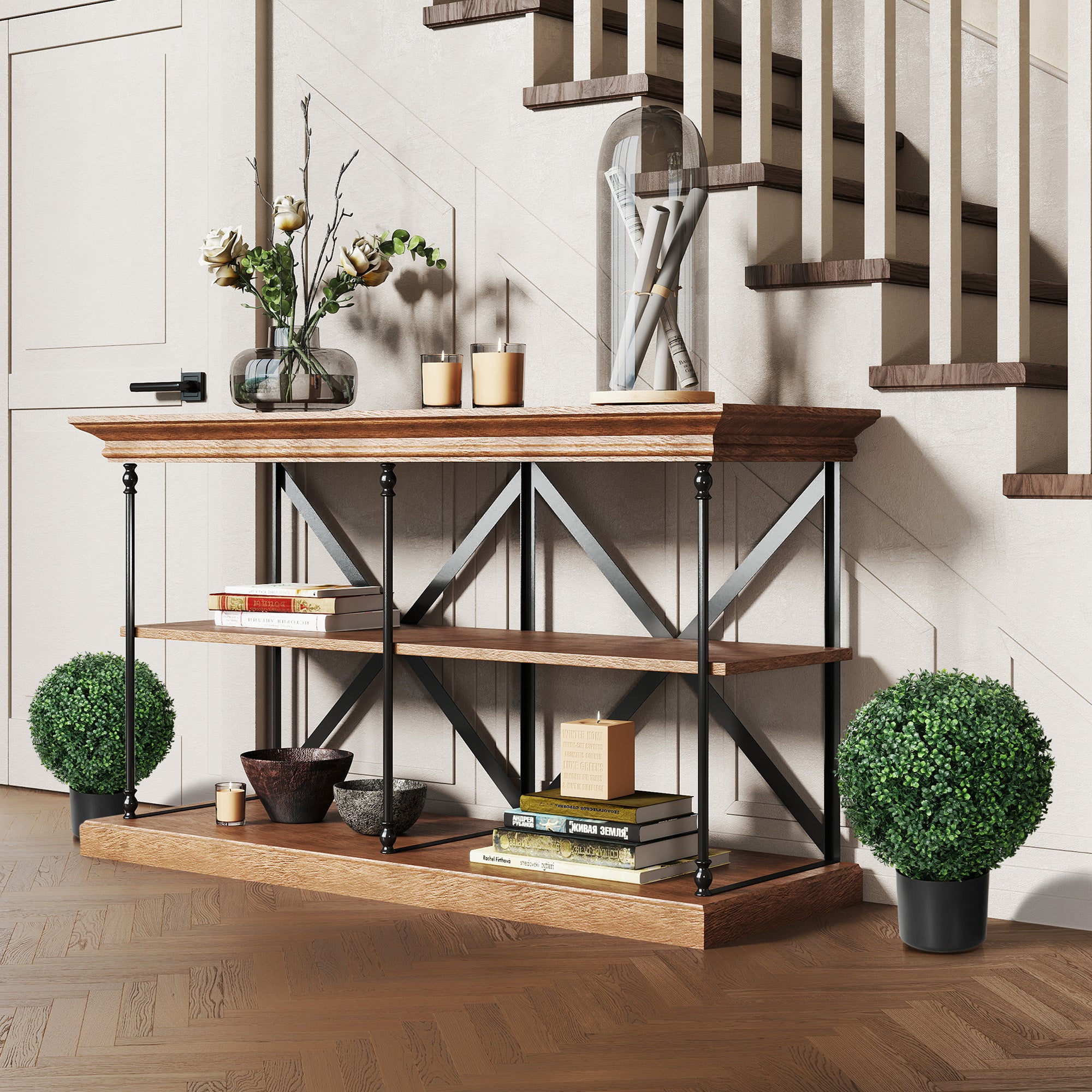 Set of 2 Artificial Boxwood Trees 52cm Fake Plant, Round Faux Boxwood in Pot, Artificial Plants realistic for Living Room Bedroom Office Decor