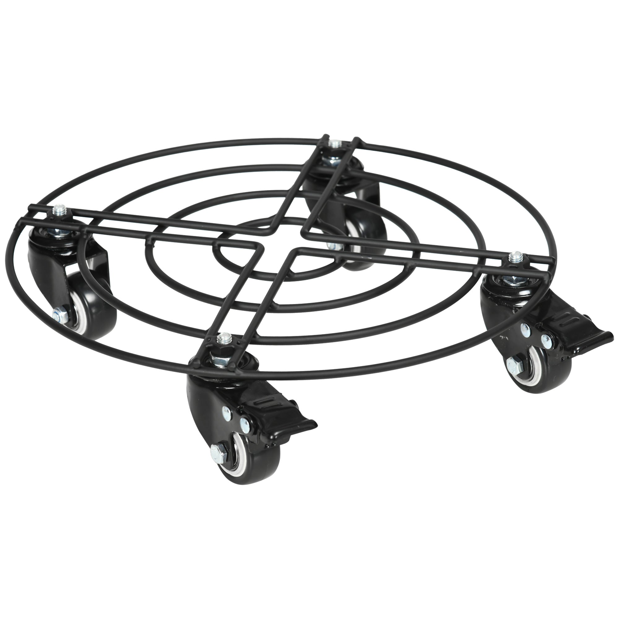 Ø30cm Metal Plant Pot Trolley with Swivel Wheels and Brake for Indoor and Outdoor Use, Black