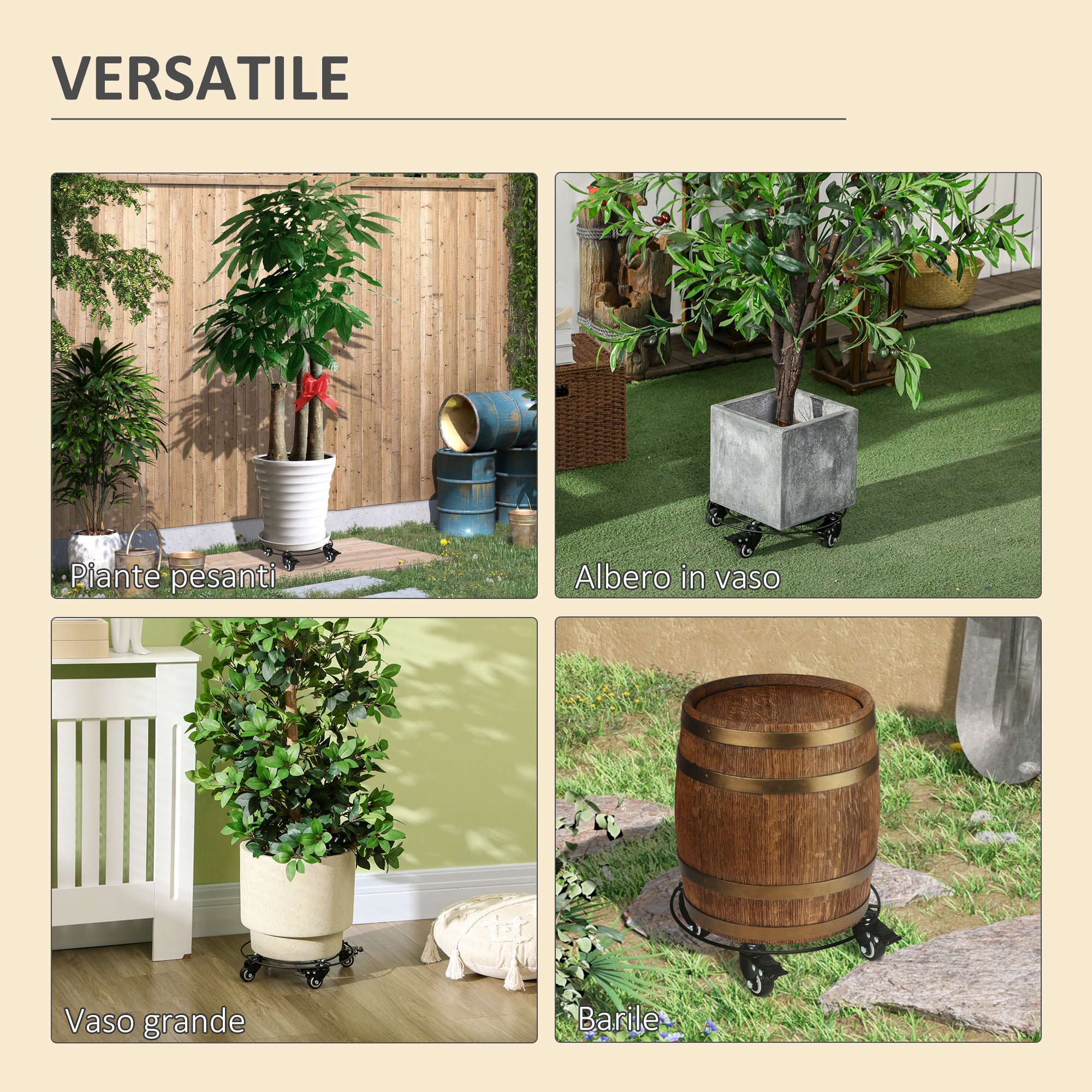 Ø30cm Metal Plant Pot Trolley with Swivel Wheels and Brake for Indoor and Outdoor Use, Black