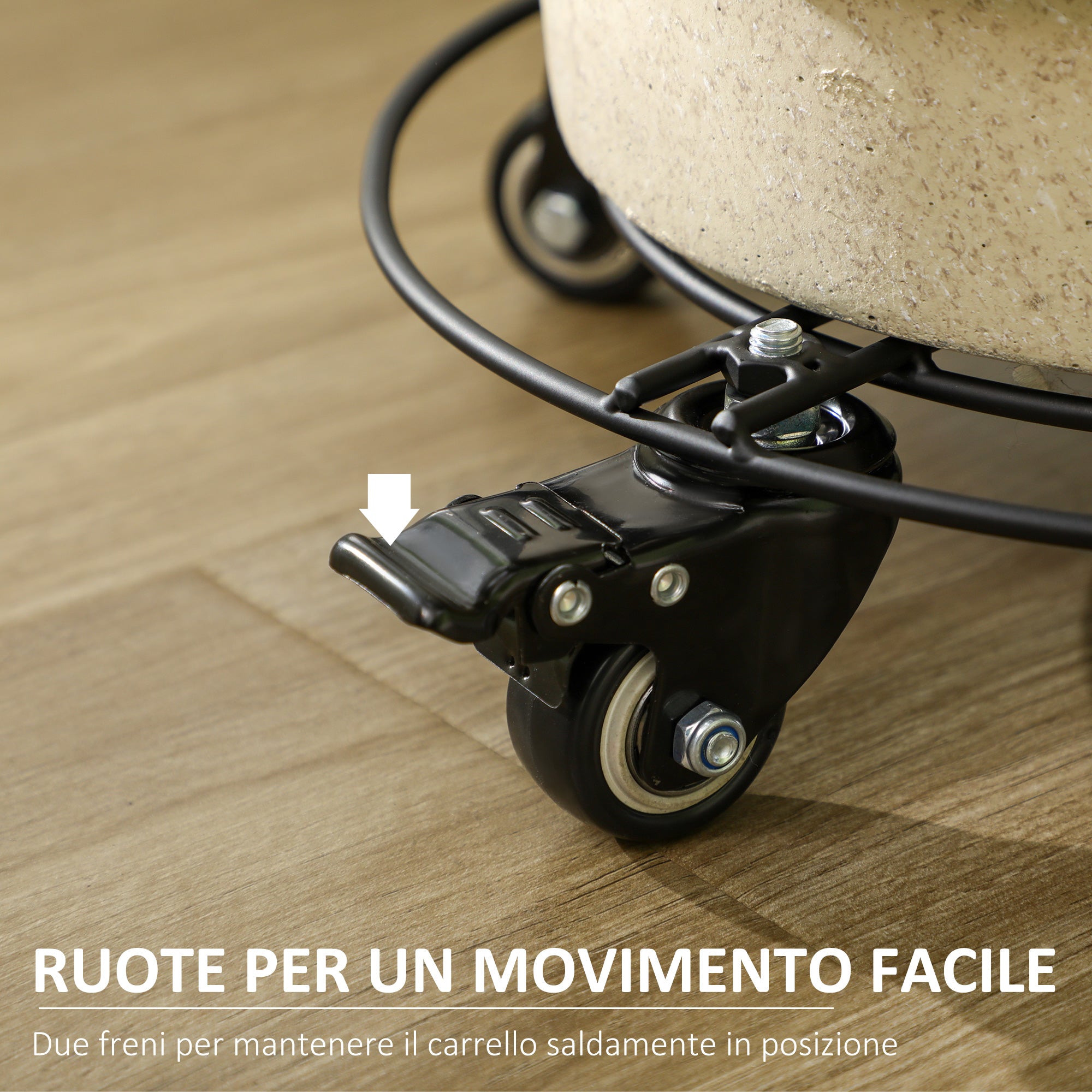 Ø30cm Metal Plant Pot Trolley with Swivel Wheels and Brake for Indoor and Outdoor Use, Black