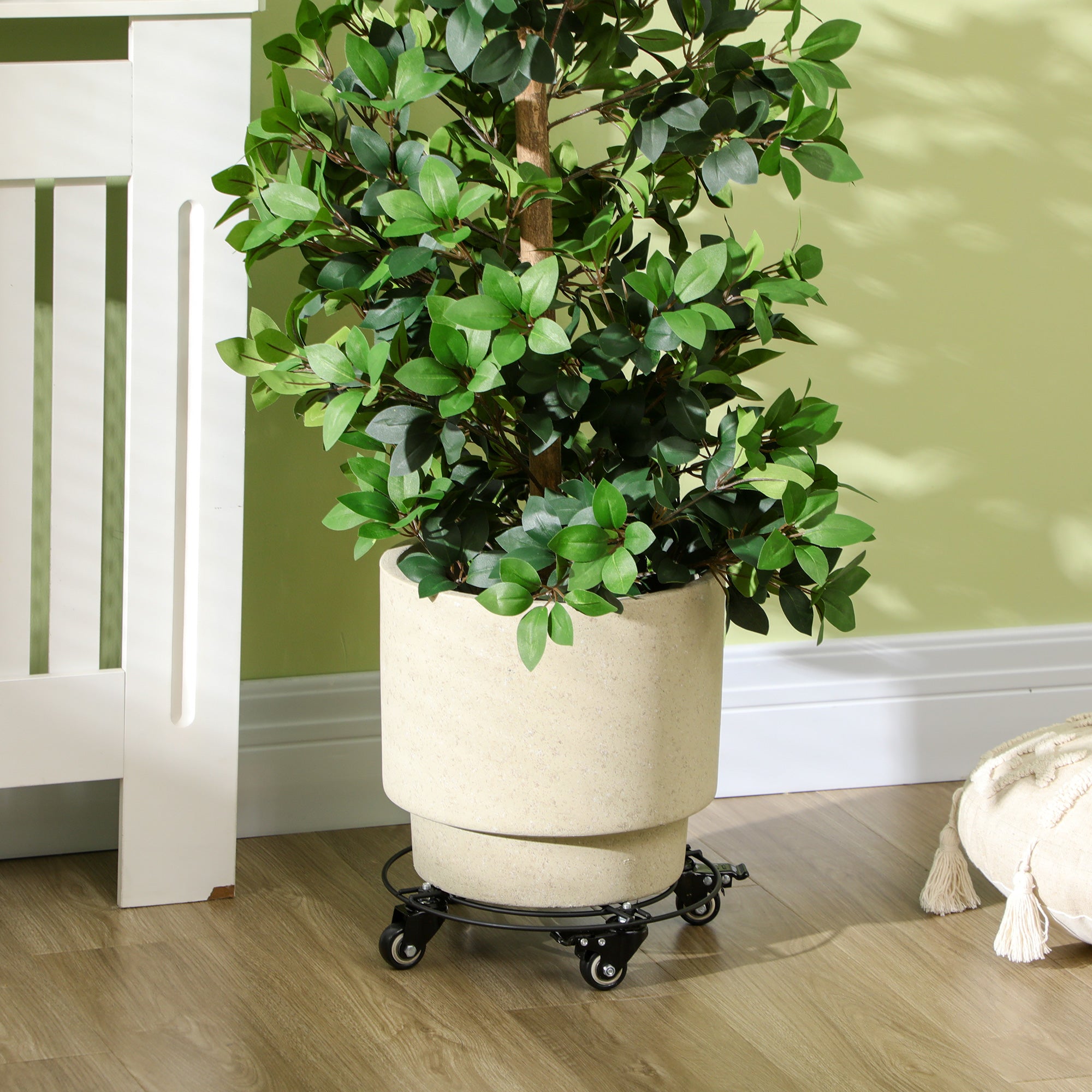 Ø30cm Metal Plant Pot Trolley with Swivel Wheels and Brake for Indoor and Outdoor Use, Black