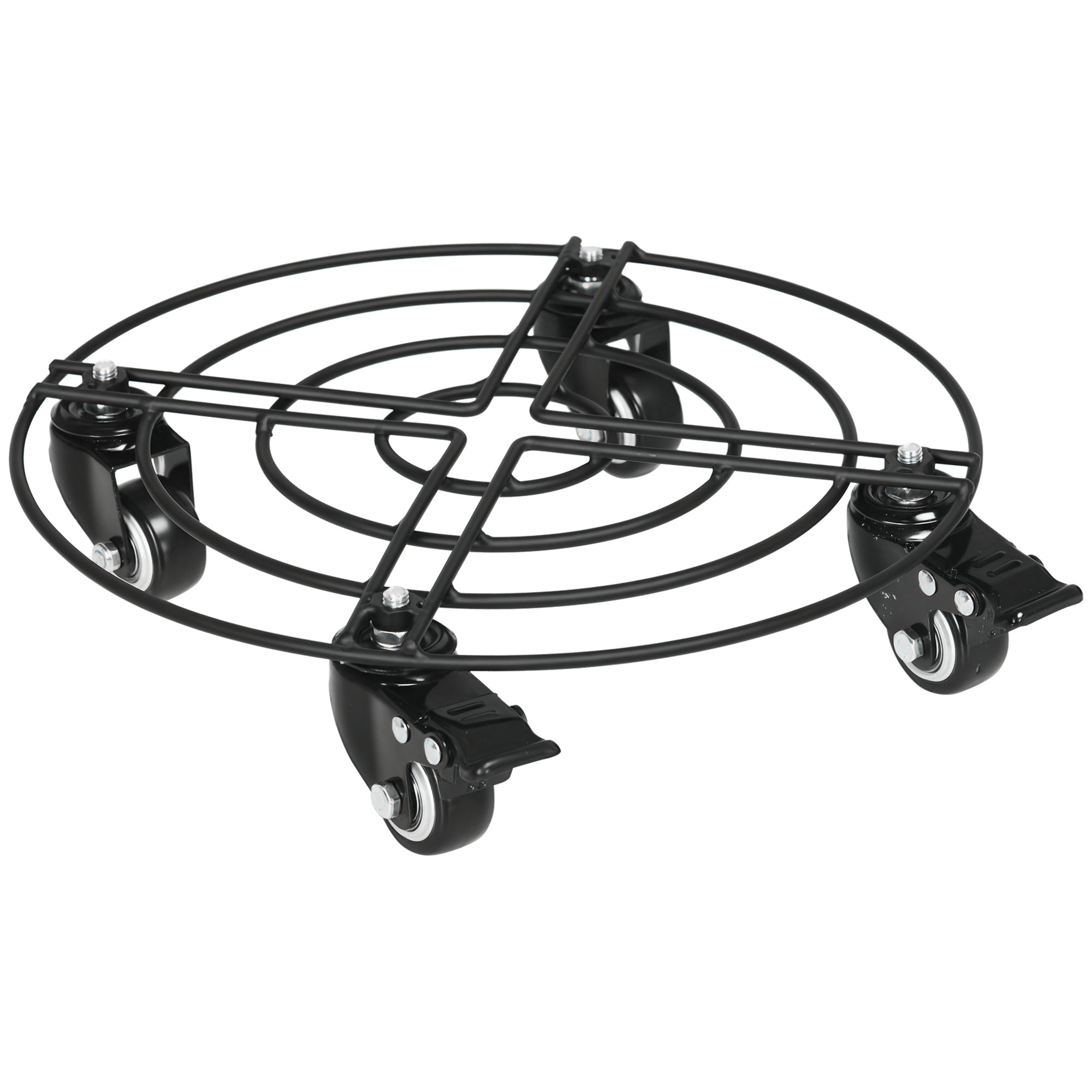 Ø30cm Metal Plant Pot Trolley with Swivel Wheels and Brake for Indoor and Outdoor Use, Black