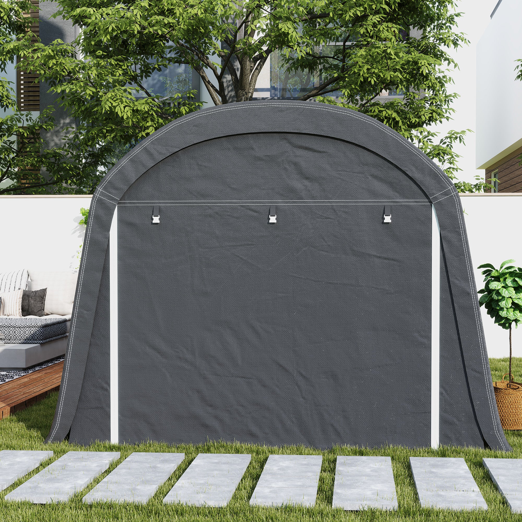 Bike Storage Shed, Waterproof Equipment Tent with Door, Anti-Dust Bike Cover, Shelter, Foil Storage Shed Bike Shed Garage for Garden 300x600x230 cm, Dark Gray