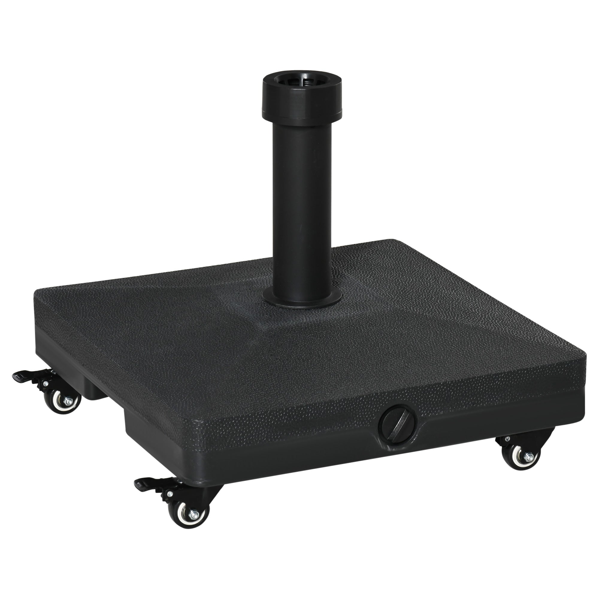 Umbrella Base with 4 Lockable Wheels Fillable Parasol Stand with 18 kg Sand or 16 kg Water for Garden Patio Terrace 45x45x39 cm Black