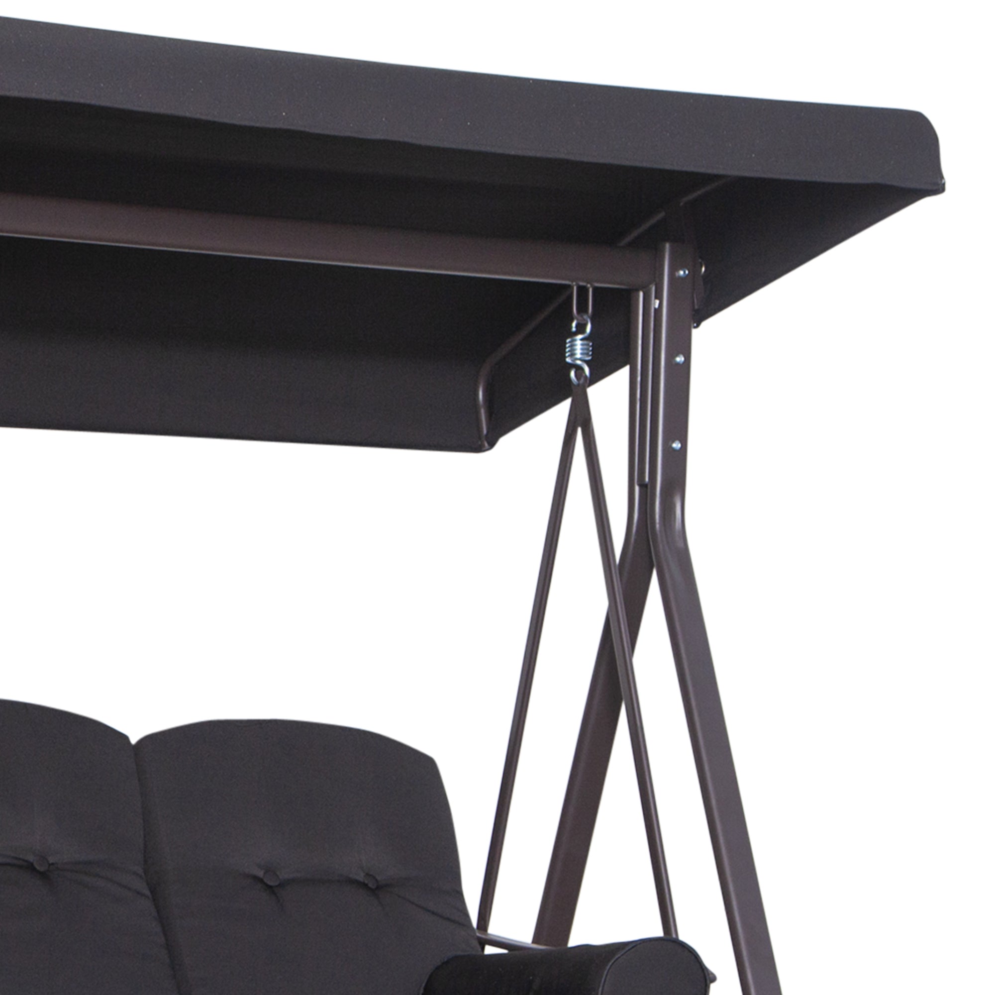 3-Seater Hollywood Swing Garden Swing with Sunshade Cushion Metal Polyester Black 116 x 206 x 183 cm