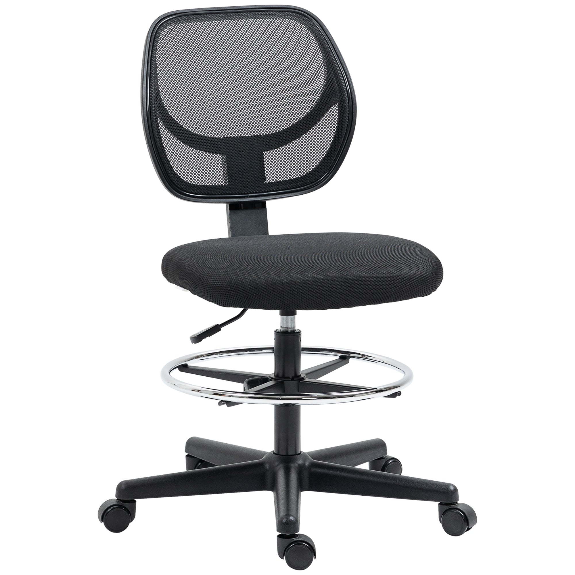 High-seat office chair ergonomic mesh back office chair adjustable height 50-70 cm with 360° swivel footrest black