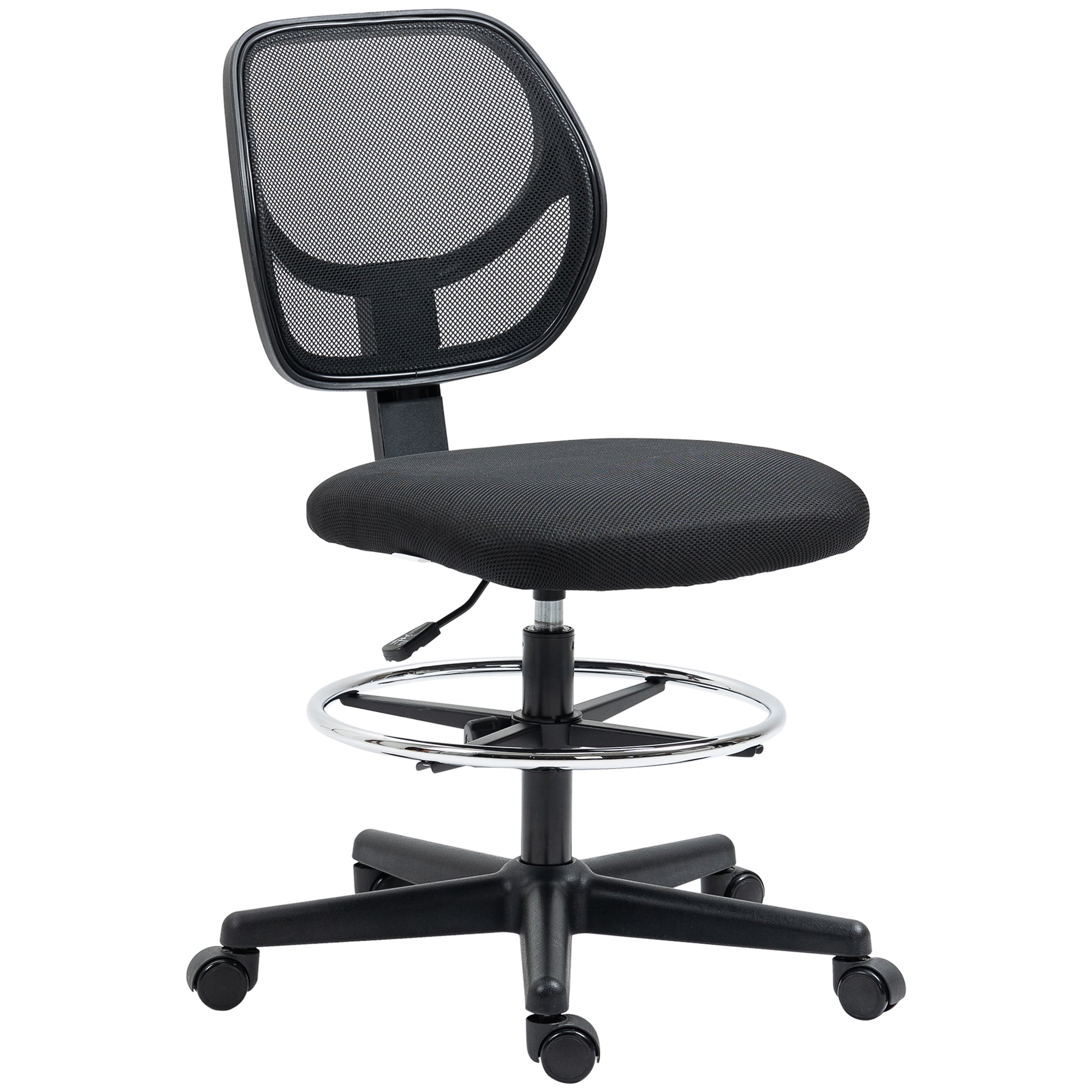 High-seat office chair ergonomic mesh back office chair adjustable height 50-70 cm with 360° swivel footrest black