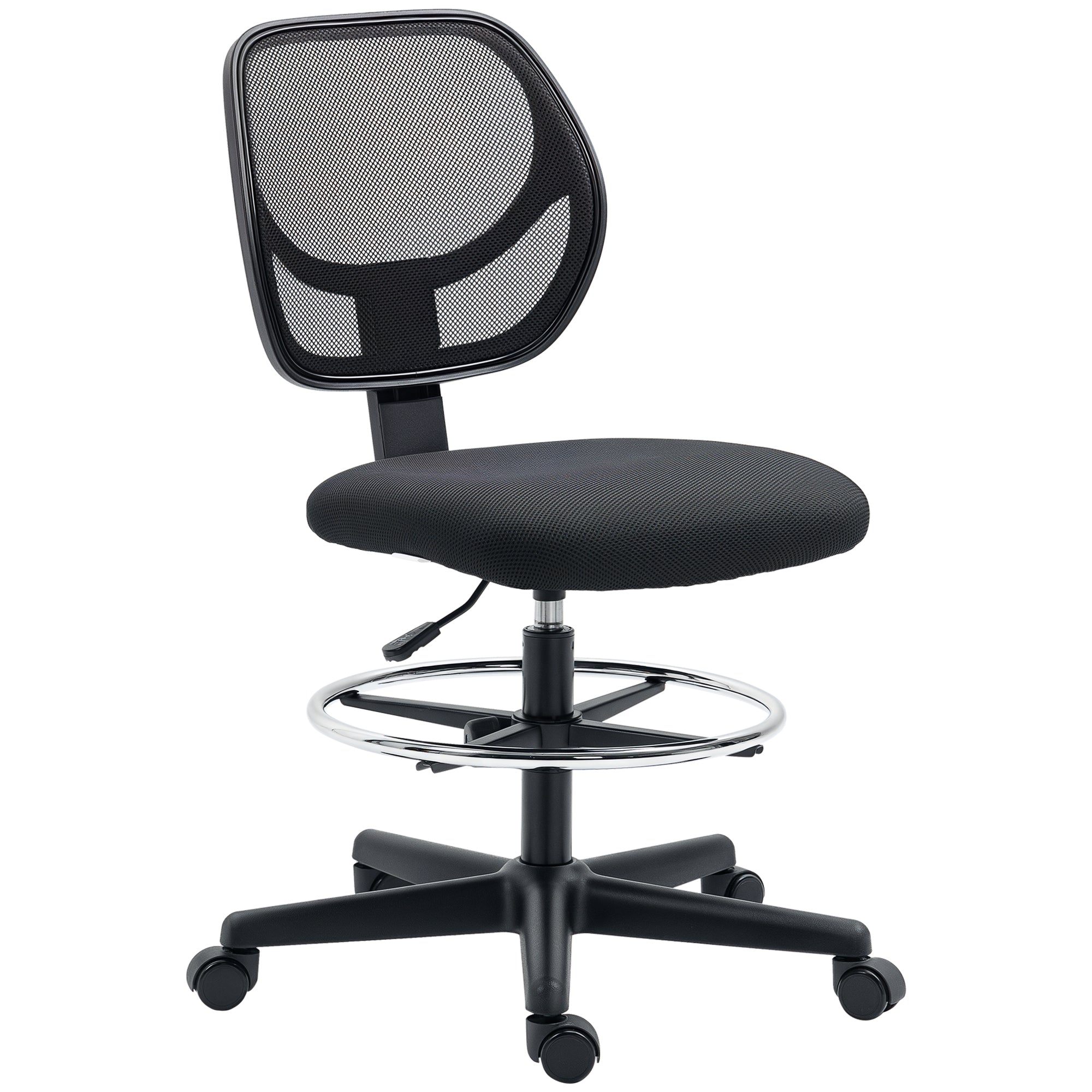 High-seat office chair ergonomic mesh back office chair adjustable height 50-70 cm with 360° swivel footrest black