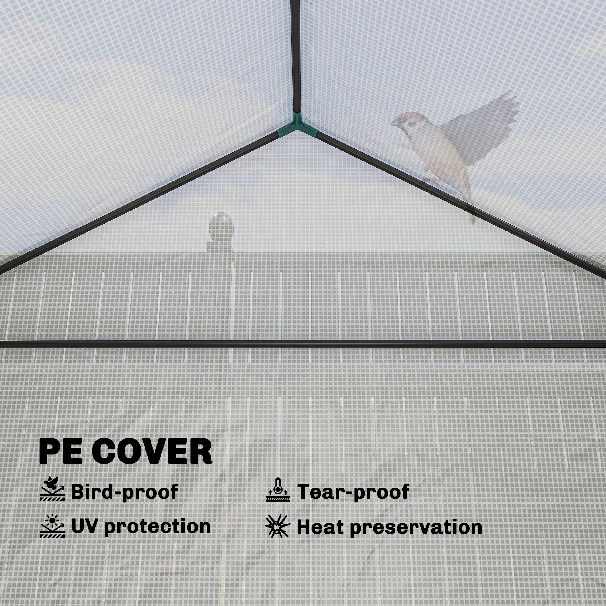 PE Film Tomato Greenhouse with Raised Bed, Roll-Up Door & Windows, Sloped Roof — 141 × 141 × 190 cm (55.5 × 55.5 × 74.8 in) — White