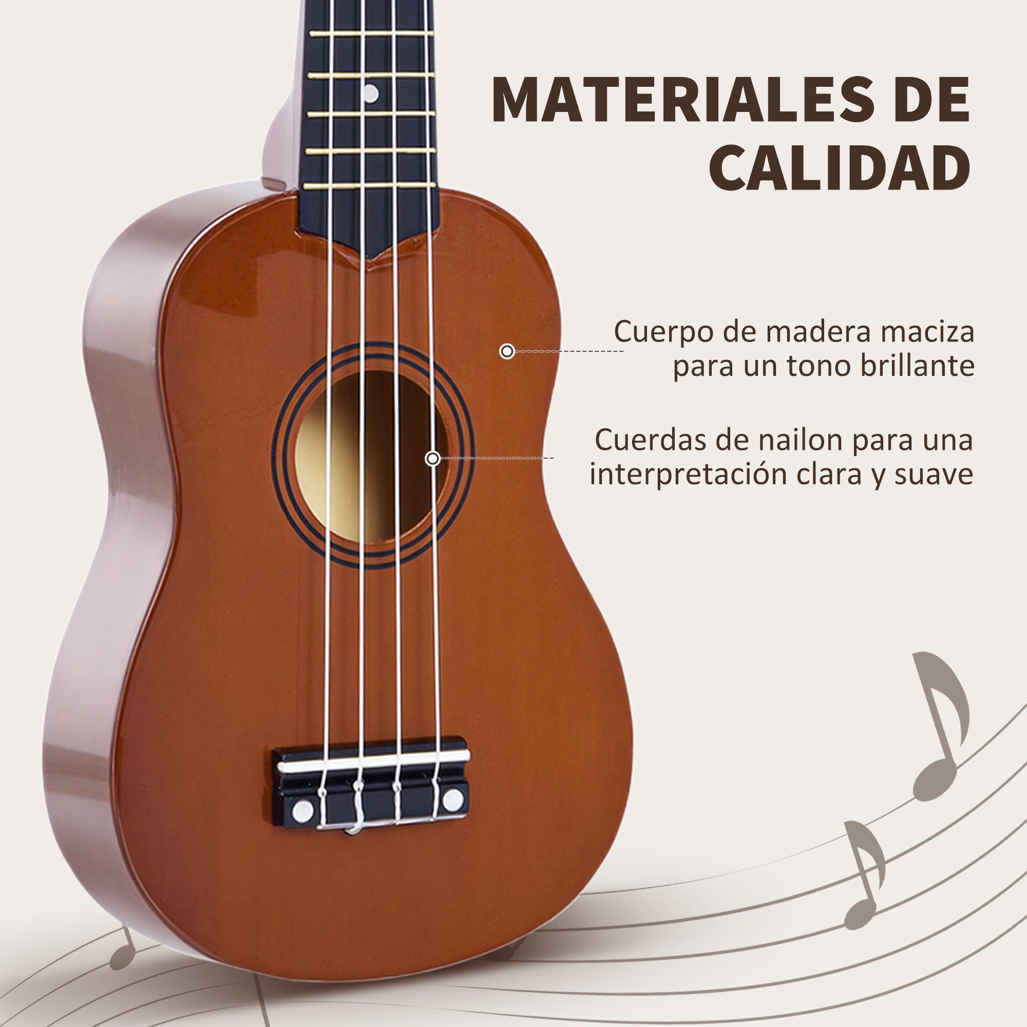 21 Inch Soprano Ukulele for Beginners Suitable for Concerts and Schools Nylon Strings Wood Brown