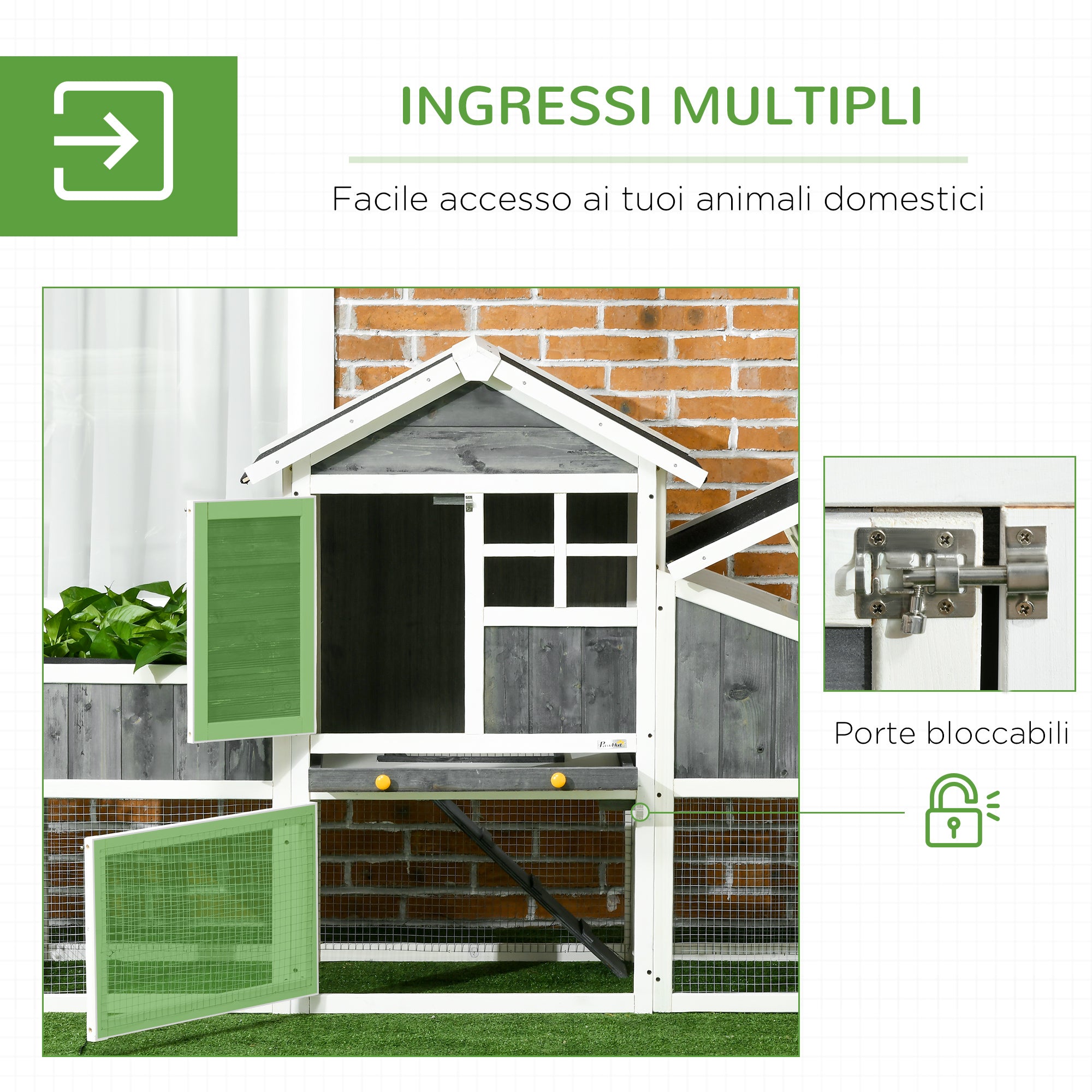 Prefabricated Chicken Coop in Wood with Open Area, Outdoor Chicken Coop, Chicken House and Nesting Box, Flowerbed and Asphalt Roof, Gray