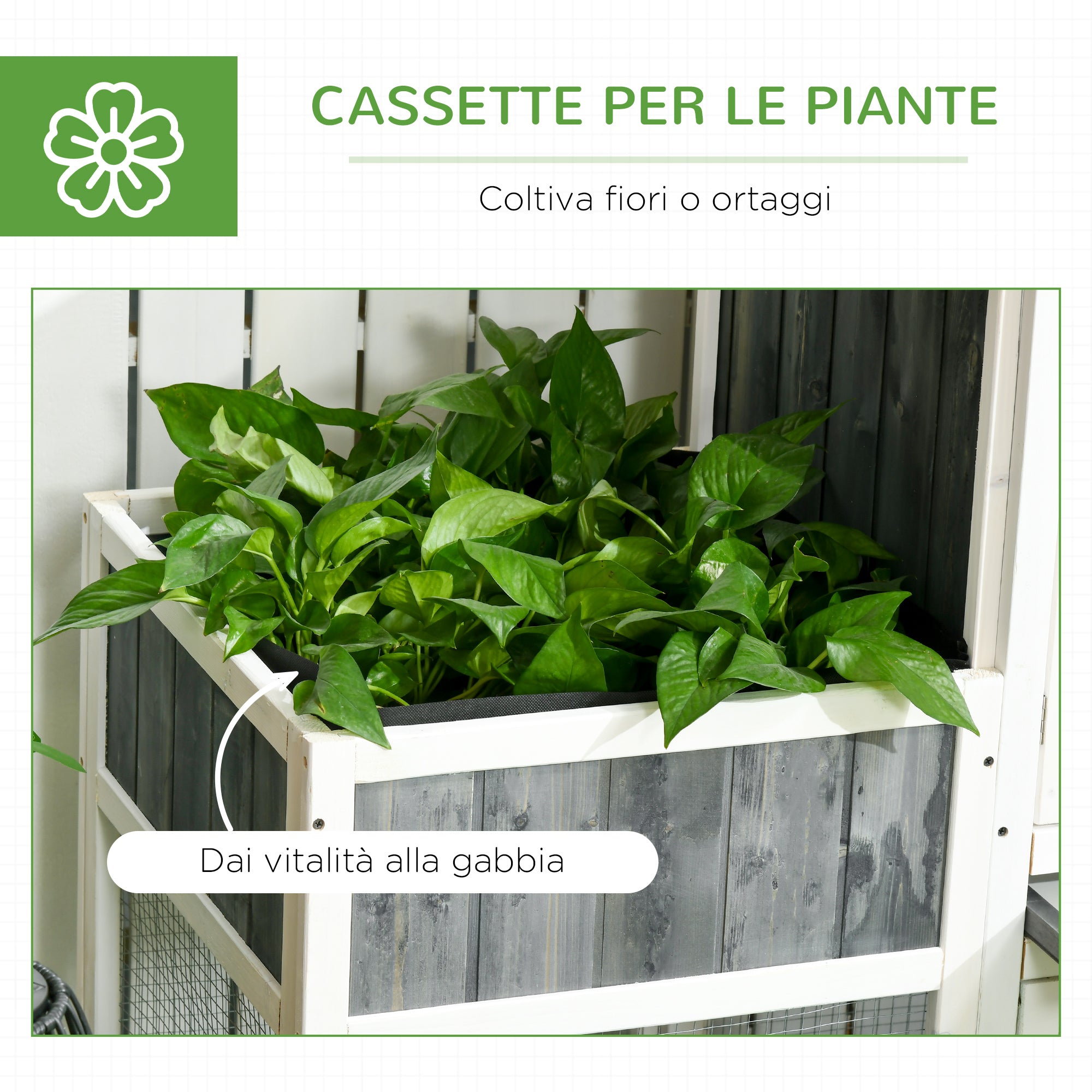 Prefabricated Chicken Coop in Wood with Open Area, Outdoor Chicken Coop, Chicken House and Nesting Box, Flowerbed and Asphalt Roof, Gray