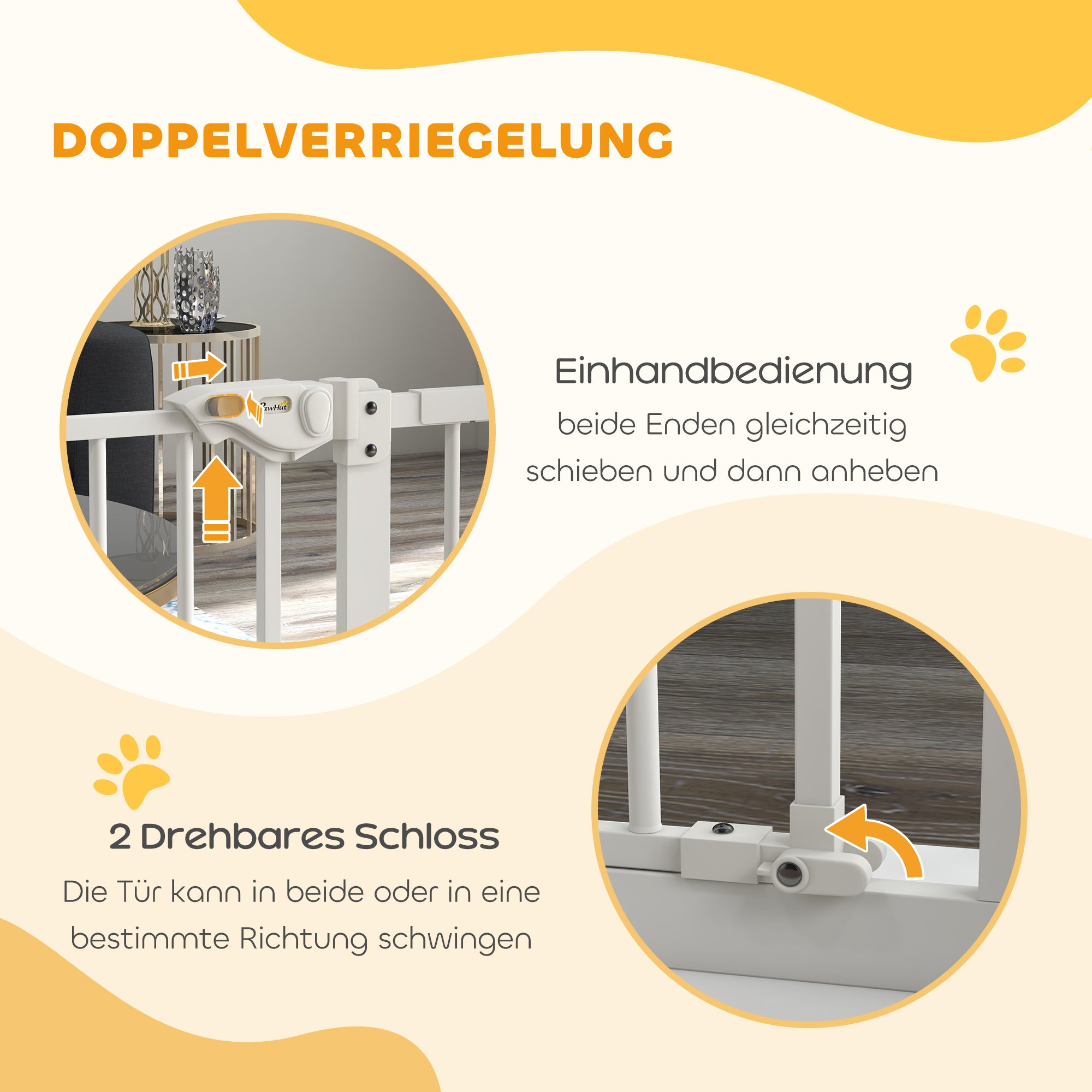 Door Guard Stair Guard with 14 cm Extension Door Gate without Drilling Stair Gate for Widths 74-94 cm Double-Swing Metal White