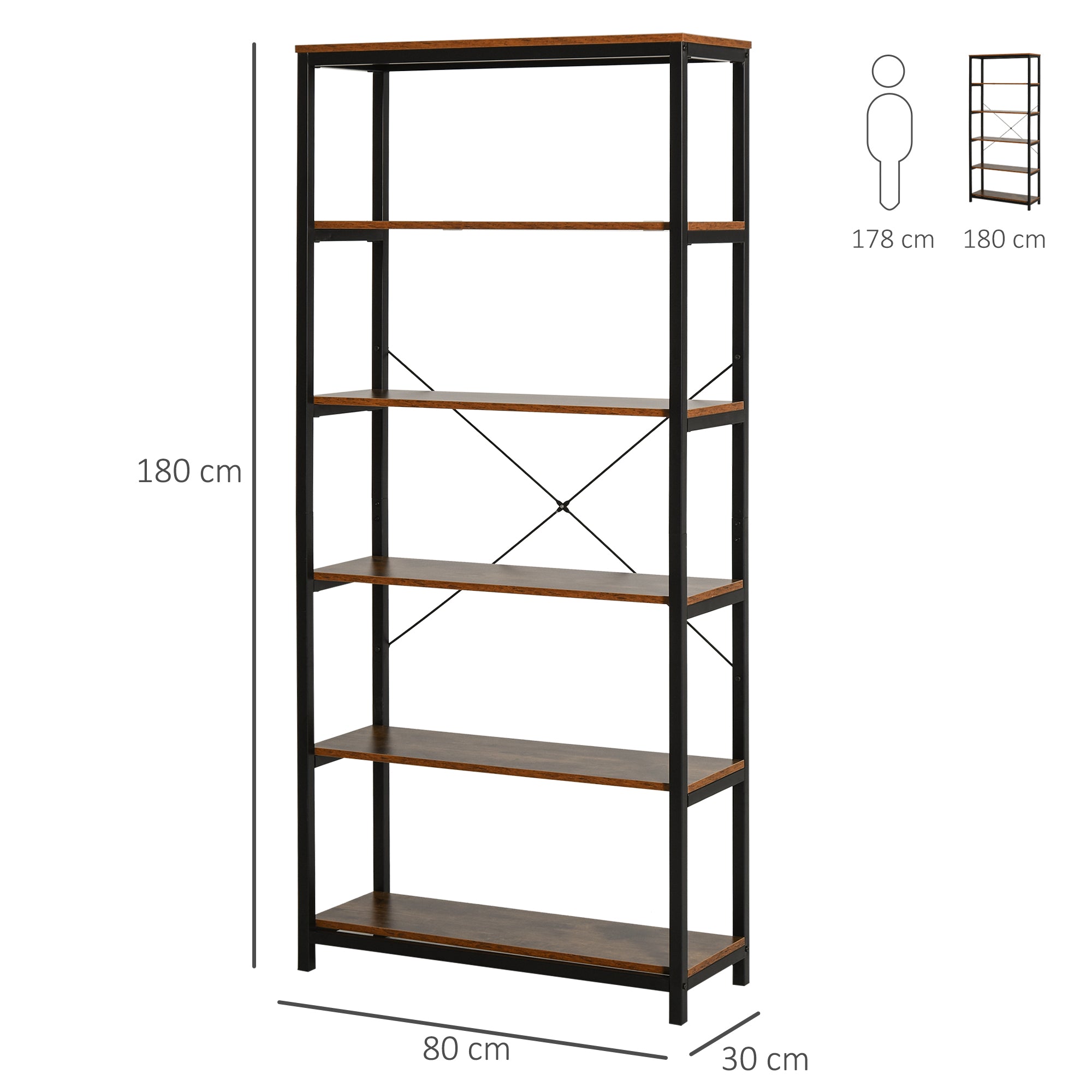 Industrial Style Retro Bookcase with 6 Open Shelves for Books and Anti-Tip System Storage for Living Room Office 31.5x11.8x70.9 inches Rustic Brown