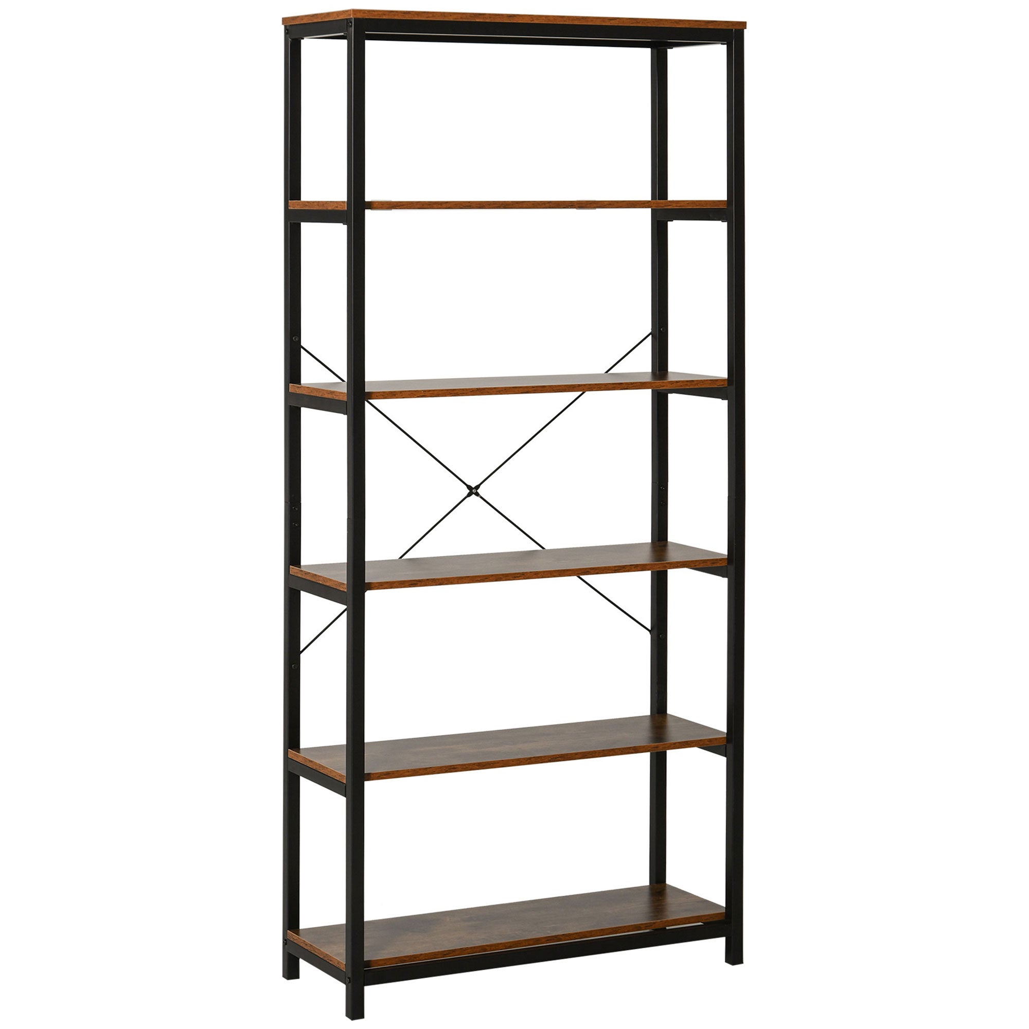 Industrial Style Retro Bookcase with 6 Open Shelves for Books and Anti-Tip System Storage for Living Room Office 31.5x11.8x70.9 inches Rustic Brown