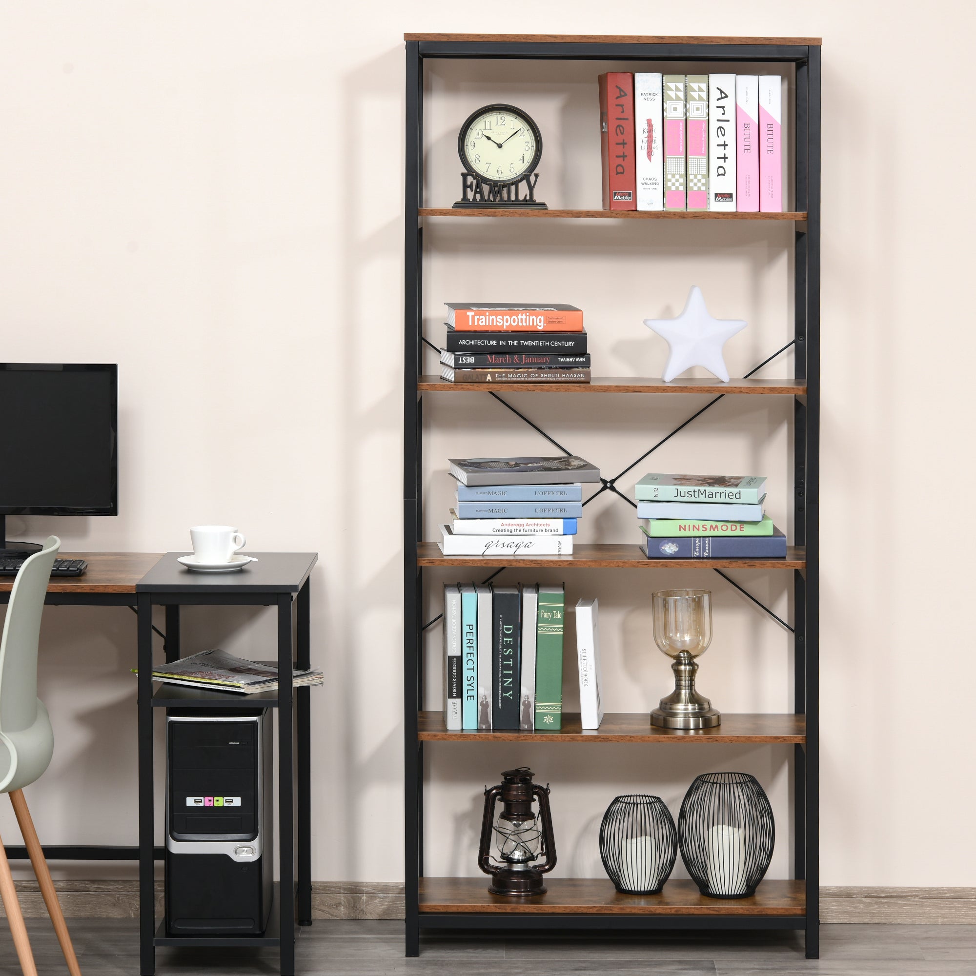 Industrial Style Retro Bookcase with 6 Open Shelves for Books and Anti-Tip System Storage for Living Room Office 31.5x11.8x70.9 inches Rustic Brown