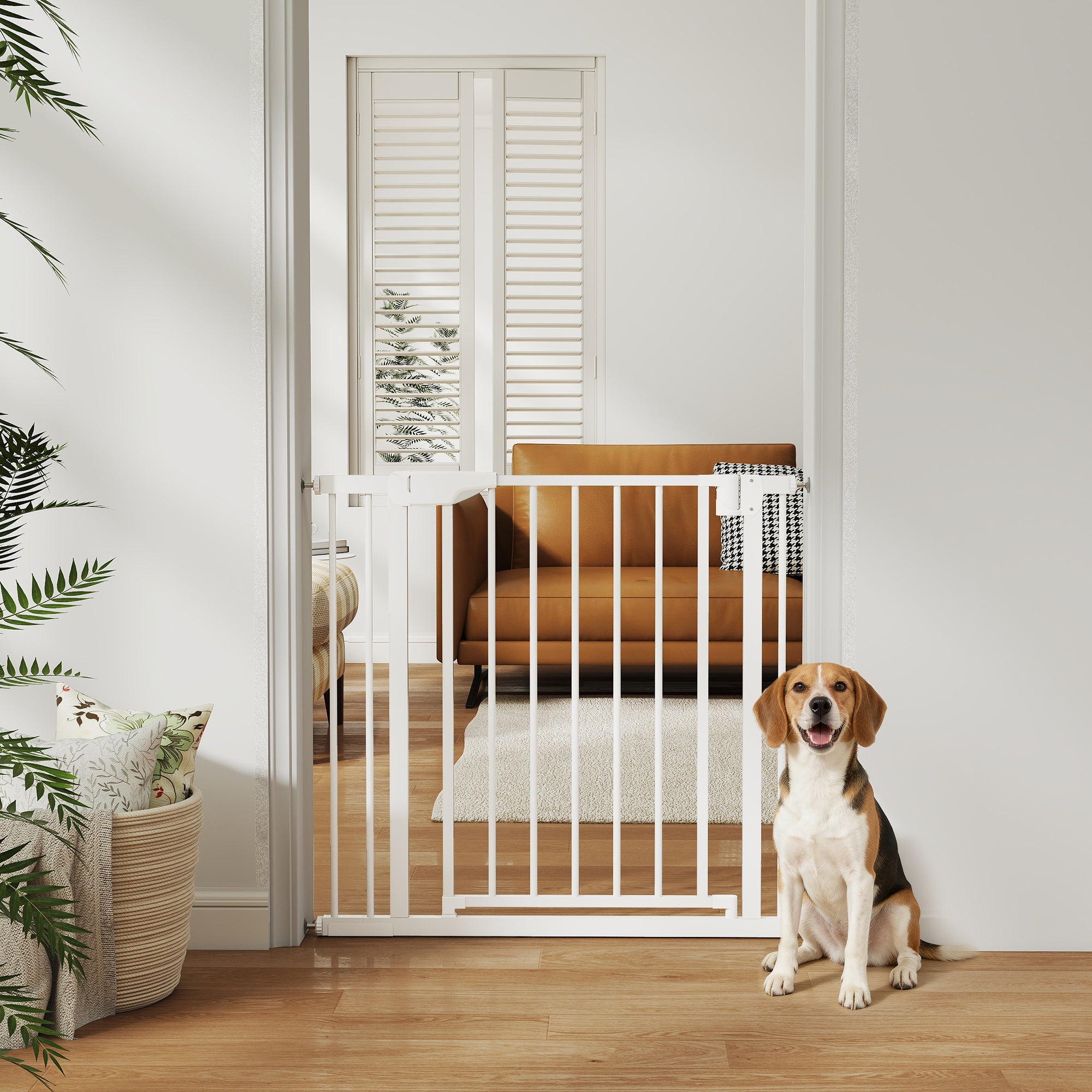 No-Drill Safety Gate for Babies & Pets — Fits 30–35 in x 30 in, Auto-Close, One-Hand Operation, Dual Lock — White