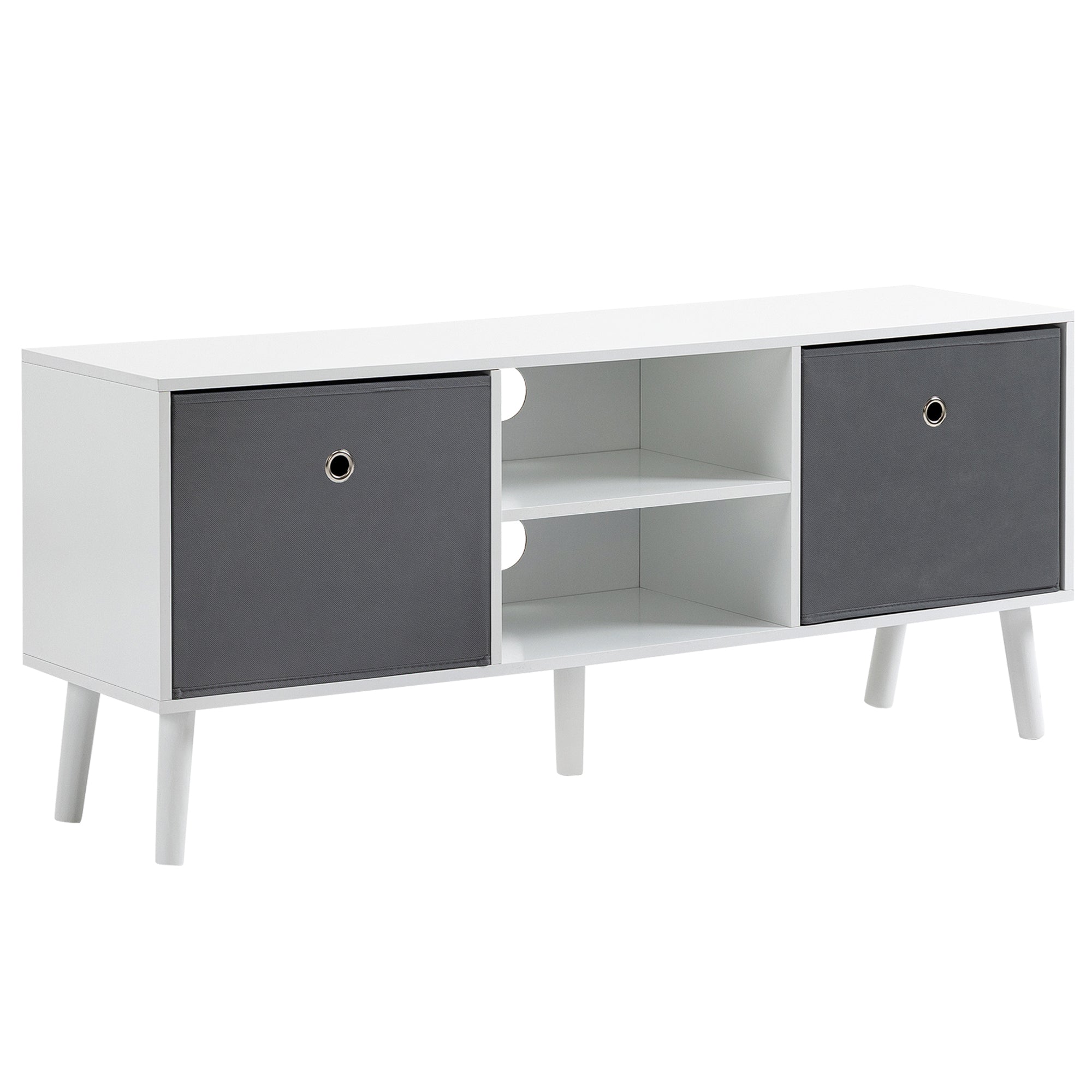 TV Stand for TVs up to 50 Inches Modern TV Stand with 2 Fabric Drawers 2 Open Shelves 110x29x46.5 cm White and Gray