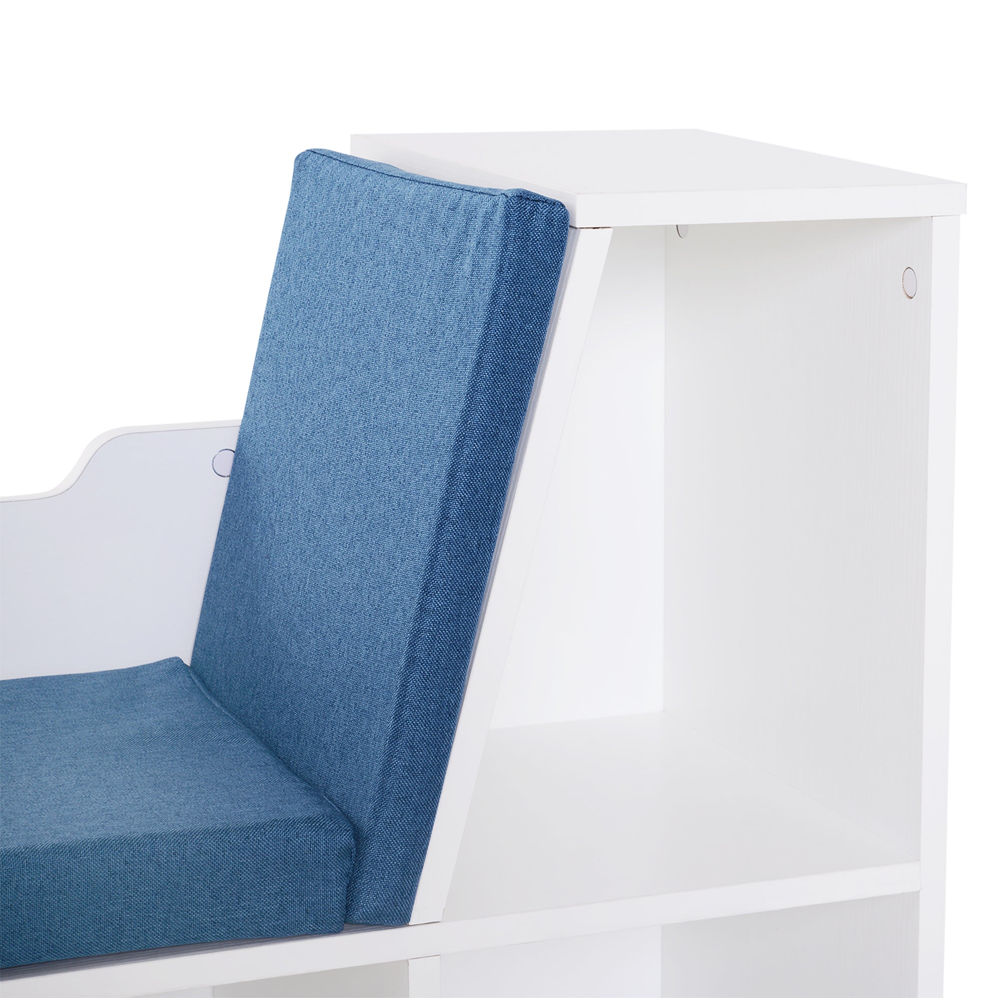 Bookcase Bench 2 in 1 Contemporary Design 6 Compartments 3 Cushions 102L x 30W x 61H cm White Blue