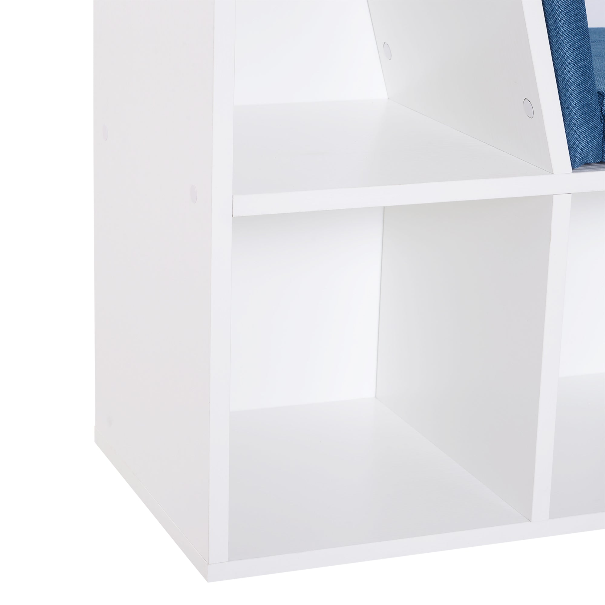 Bookcase Bench 2 in 1 Contemporary Design 6 Compartments 3 Cushions 102L x 30W x 61H cm White Blue