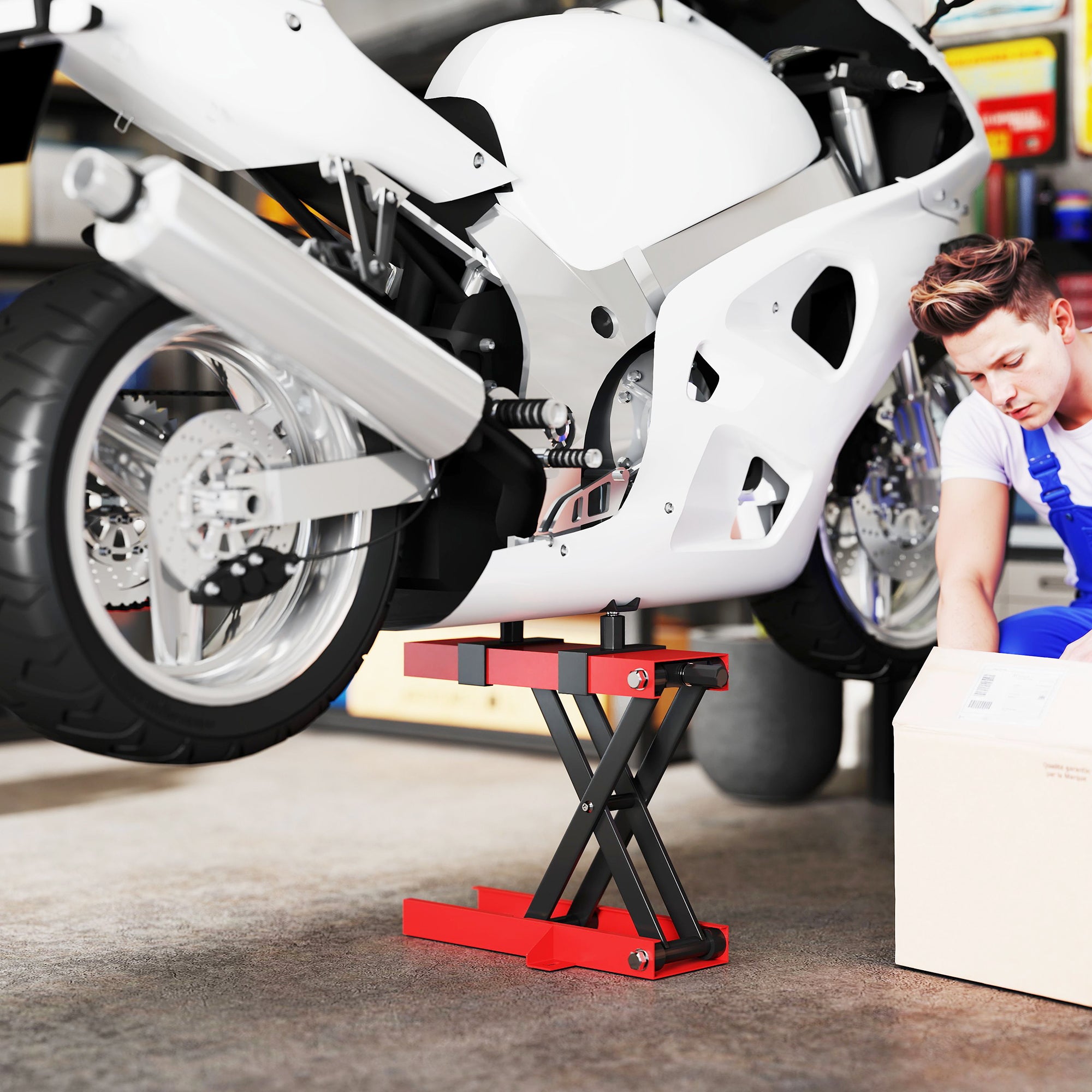 Motorcycle Jack 500 kg Load Capacity Motorcycle Lift 95-400 mm Height Adjustable Mount Stand Bike Repair Scissor Jack in Garage & Outdoor Areas