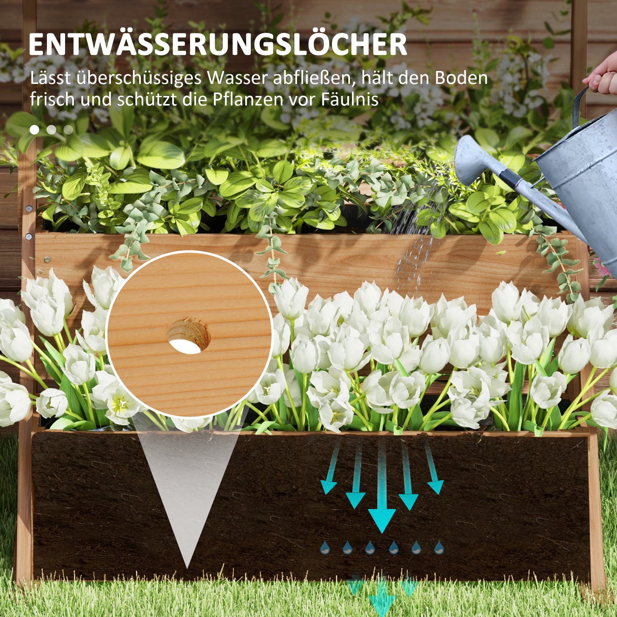 Raised Planter Box made of Wood, 3-Tier Flower Box Vegetable Garden with Inner Lining, Herb Box for Garden, Balcony, Natural, 108 x 80 x 140 cm