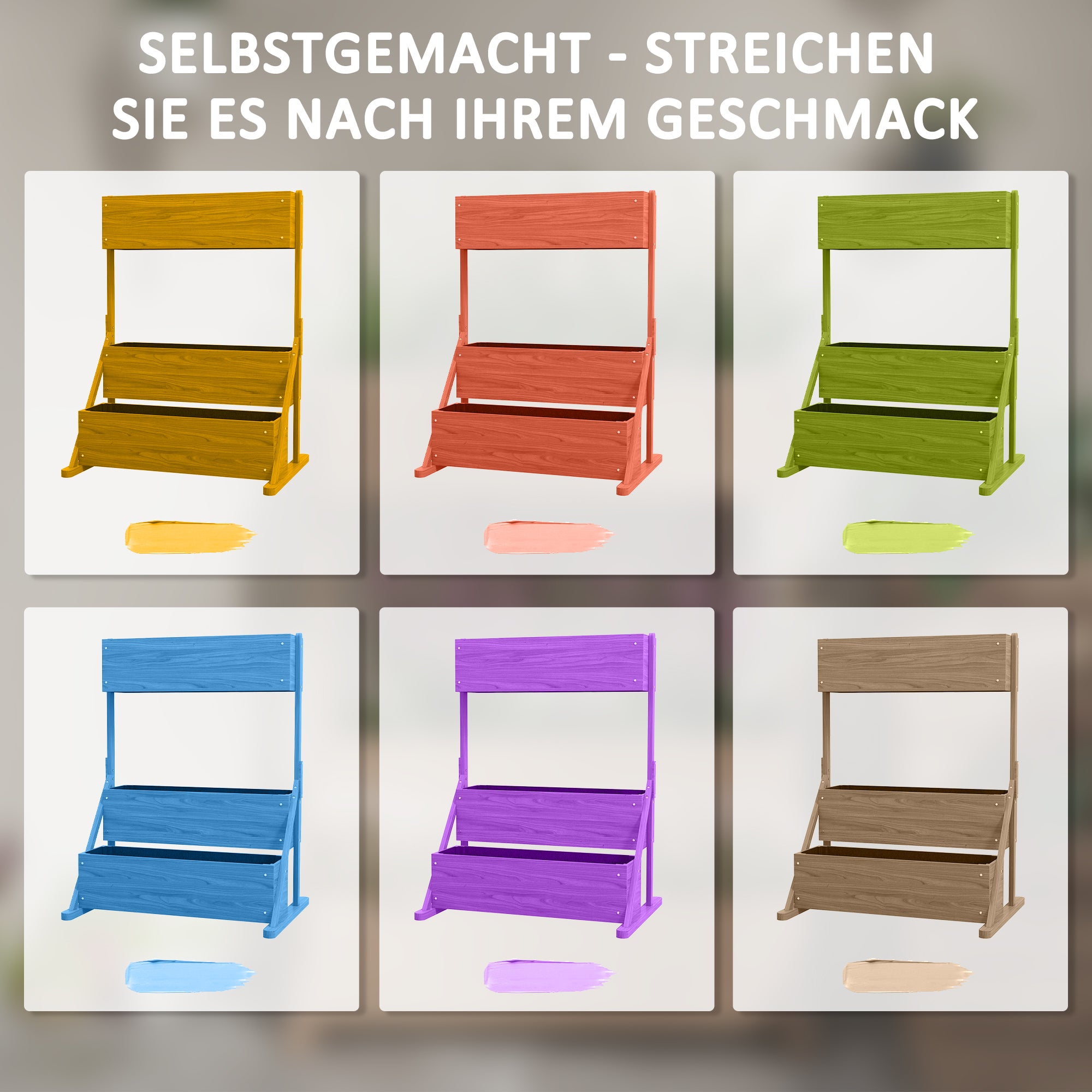 Raised Planter Box made of Wood, 3-Tier Flower Box Vegetable Garden with Inner Lining, Herb Box for Garden, Balcony, Natural, 108 x 80 x 140 cm