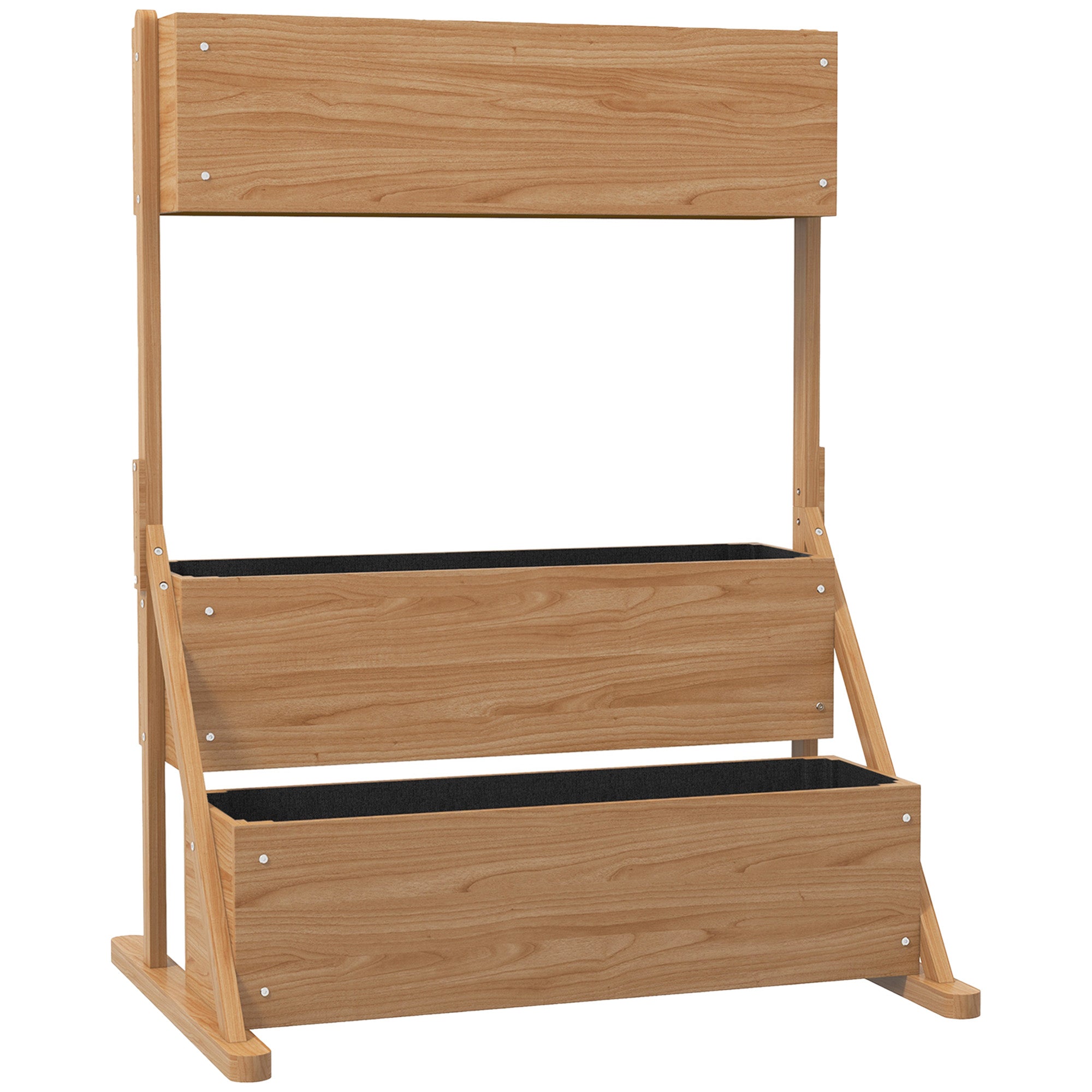 Raised Planter Box made of Wood, 3-Tier Flower Box Vegetable Garden with Inner Lining, Herb Box for Garden, Balcony, Natural, 108 x 80 x 140 cm