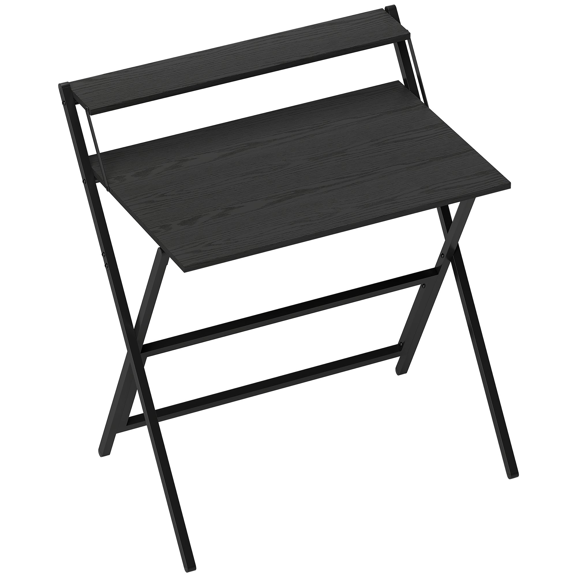 Space-Saving Folding Desk with Monitor Shelf, Small and Foldable Computer Table for Office and Study, Steel, 81.5x62x86.5 cm, Black