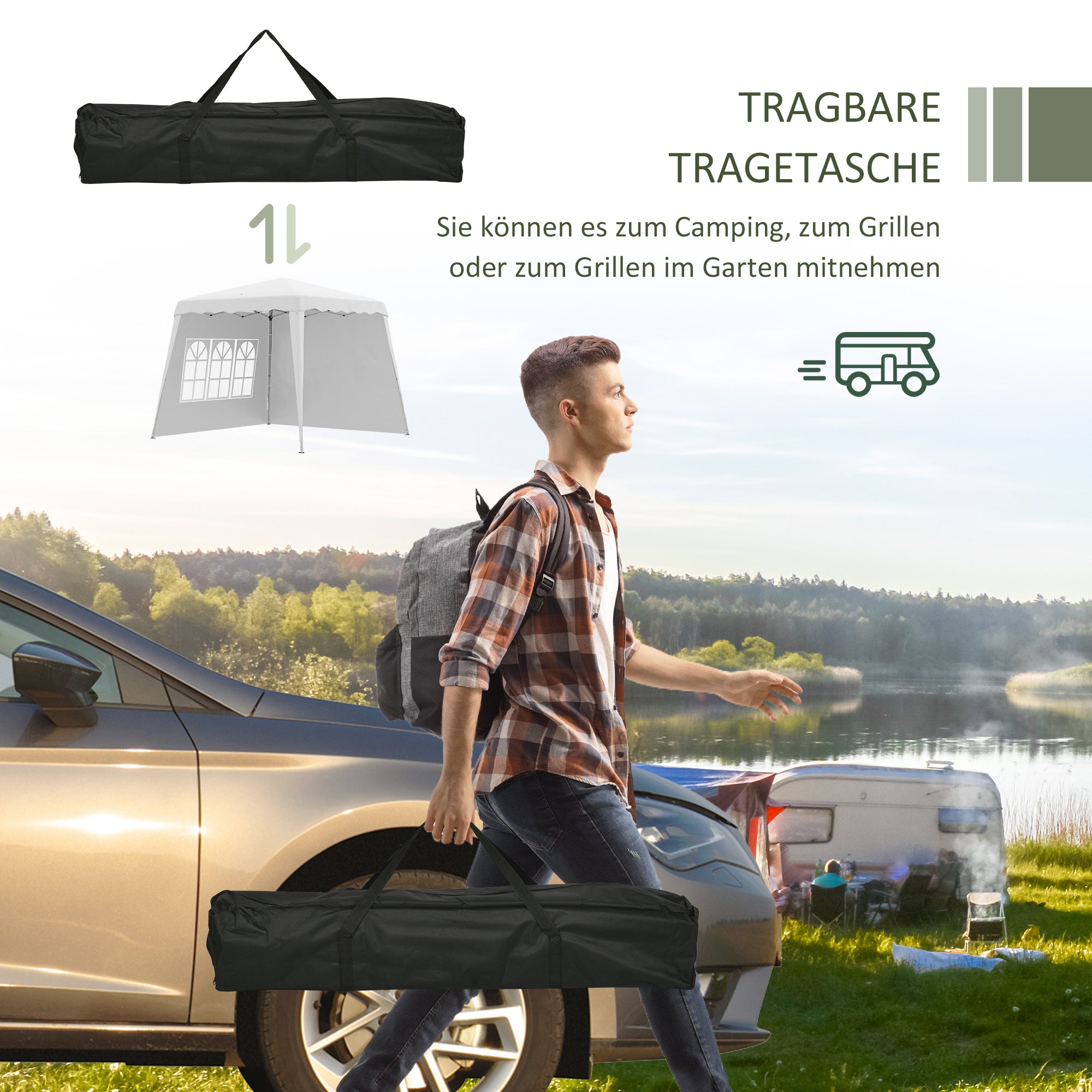 Folding Gazebo 2.4 x 2.4m Gazebo with Side Wall Adjustable Height Party Tent with UV Protection, Folding Tent with Carrying Bag for Garden, Balcony, Oxford, Steel, White