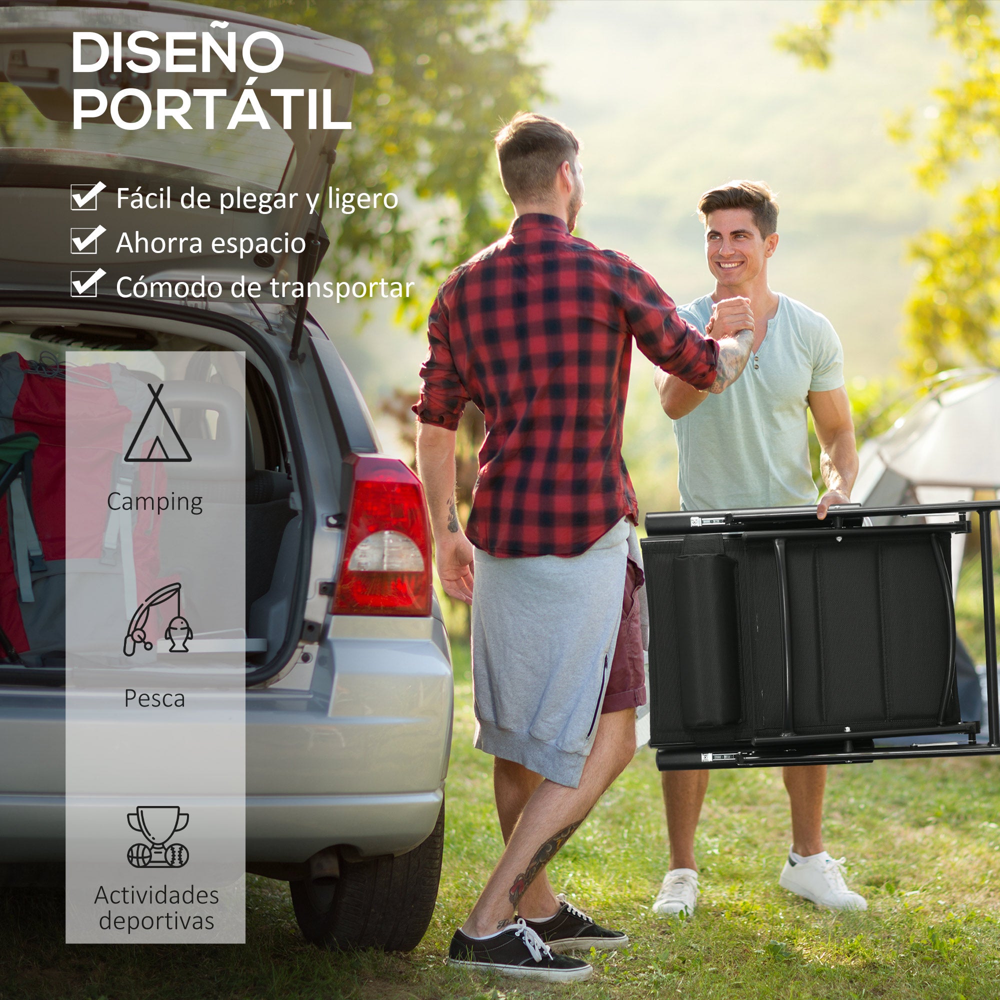 Set of 2 Folding Camping Chairs Garden Chairs with Aluminum Frame Headrest and Armrests 130 kg Capacity for Terrace Beach 54x67x108 cm Black