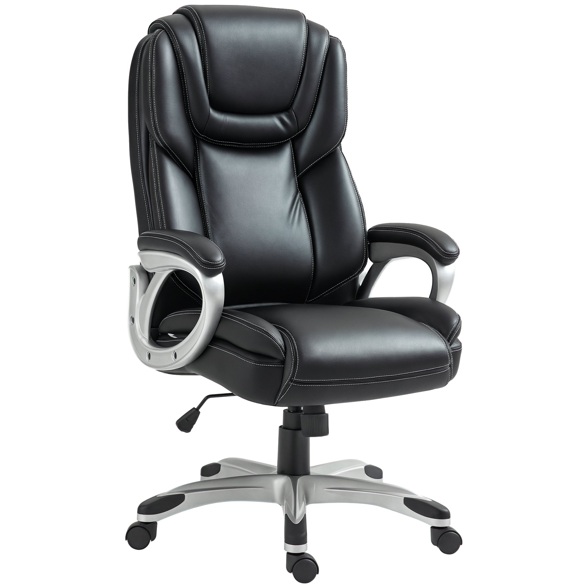 Office Chair, Computer Chair, with Tilt Function, High Backrest, 360° Swivel Wheels, Adjustable Height, Black