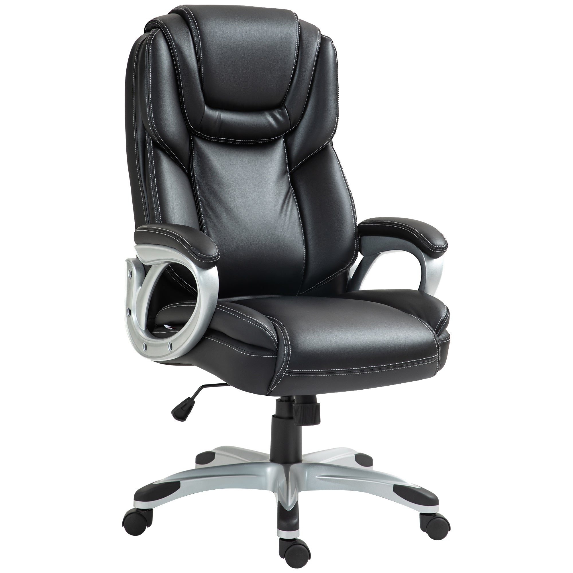 Office Chair, Computer Chair, with Tilt Function, High Backrest, 360° Swivel Wheels, Adjustable Height, Black
