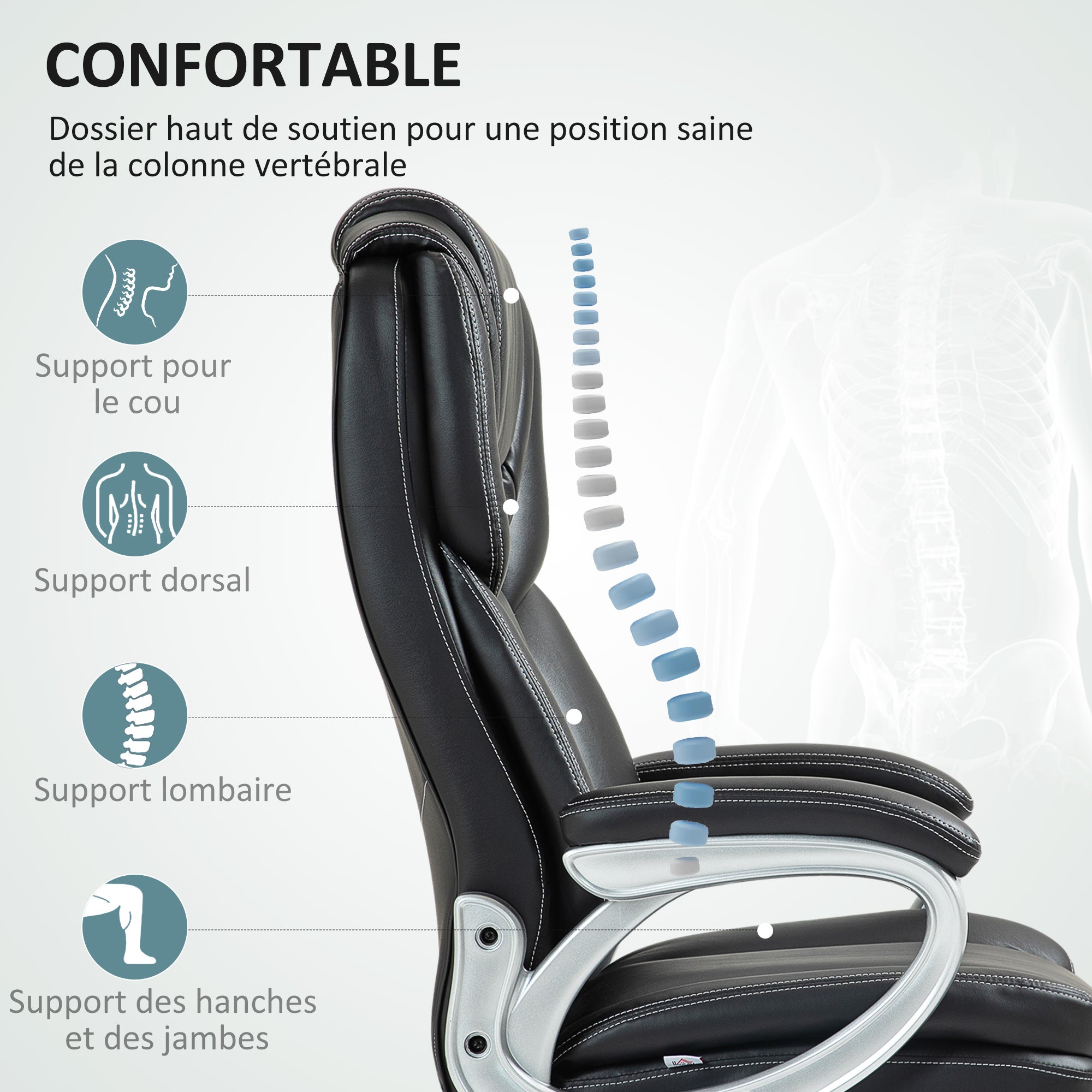 Office Chair, Computer Chair, with Tilt Function, High Backrest, 360° Swivel Wheels, Adjustable Height, Black
