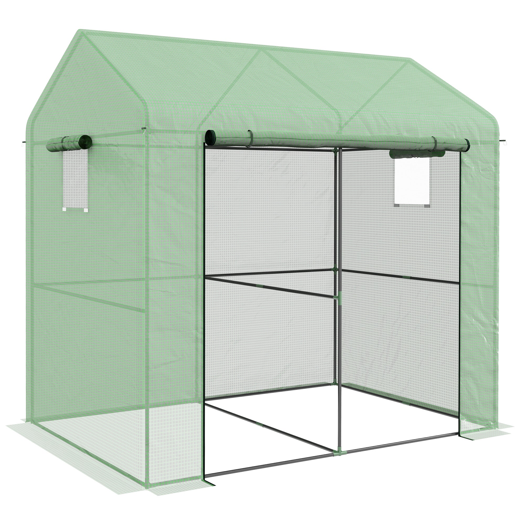 Garden Greenhouse PE, Balcony Greenhouse, Reinforced 135 g/m² Tarpaulin, Steel Frame, Roll-Up Zipper Door, for Vegetables Plants Flowers, Indoor and Outdoor, 200 x 140 x 200 cm, Green