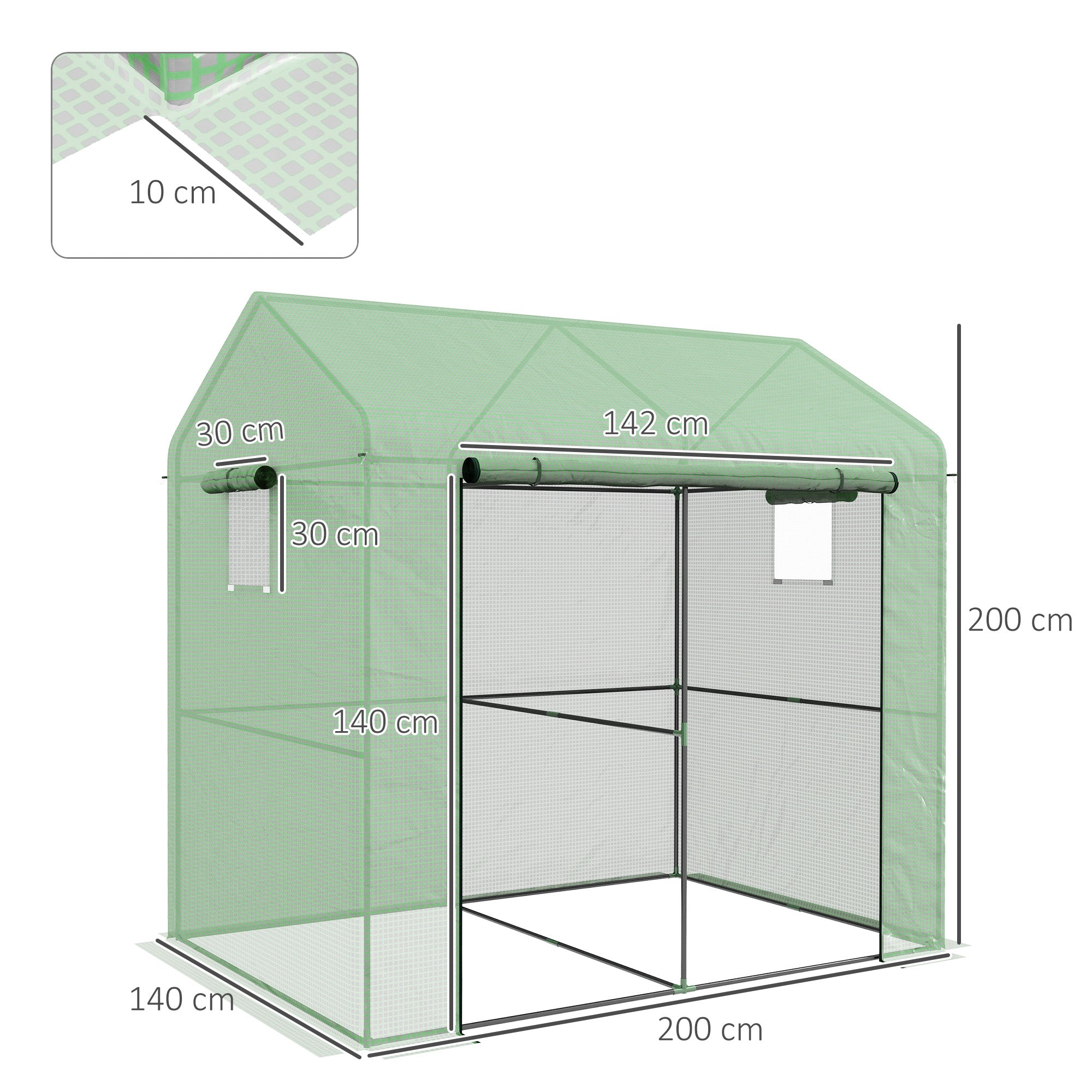 Garden Greenhouse PE, Balcony Greenhouse, Reinforced 135 g/m² Tarpaulin, Steel Frame, Roll-Up Zipper Door, for Vegetables Plants Flowers, Indoor and Outdoor, 200 x 140 x 200 cm, Green