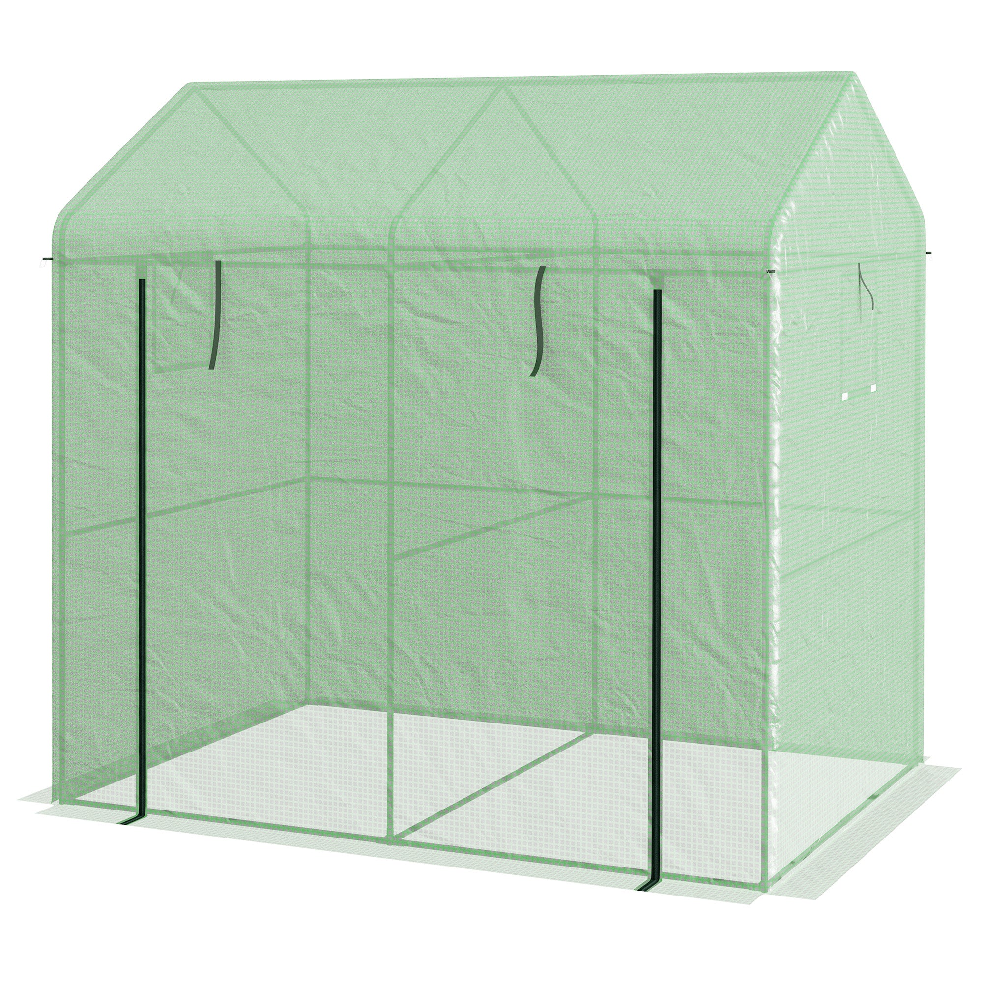 Garden Greenhouse PE, Balcony Greenhouse, Reinforced 135 g/m² Tarpaulin, Steel Frame, Roll-Up Zipper Door, for Vegetables Plants Flowers, Indoor and Outdoor, 200 x 140 x 200 cm, Green