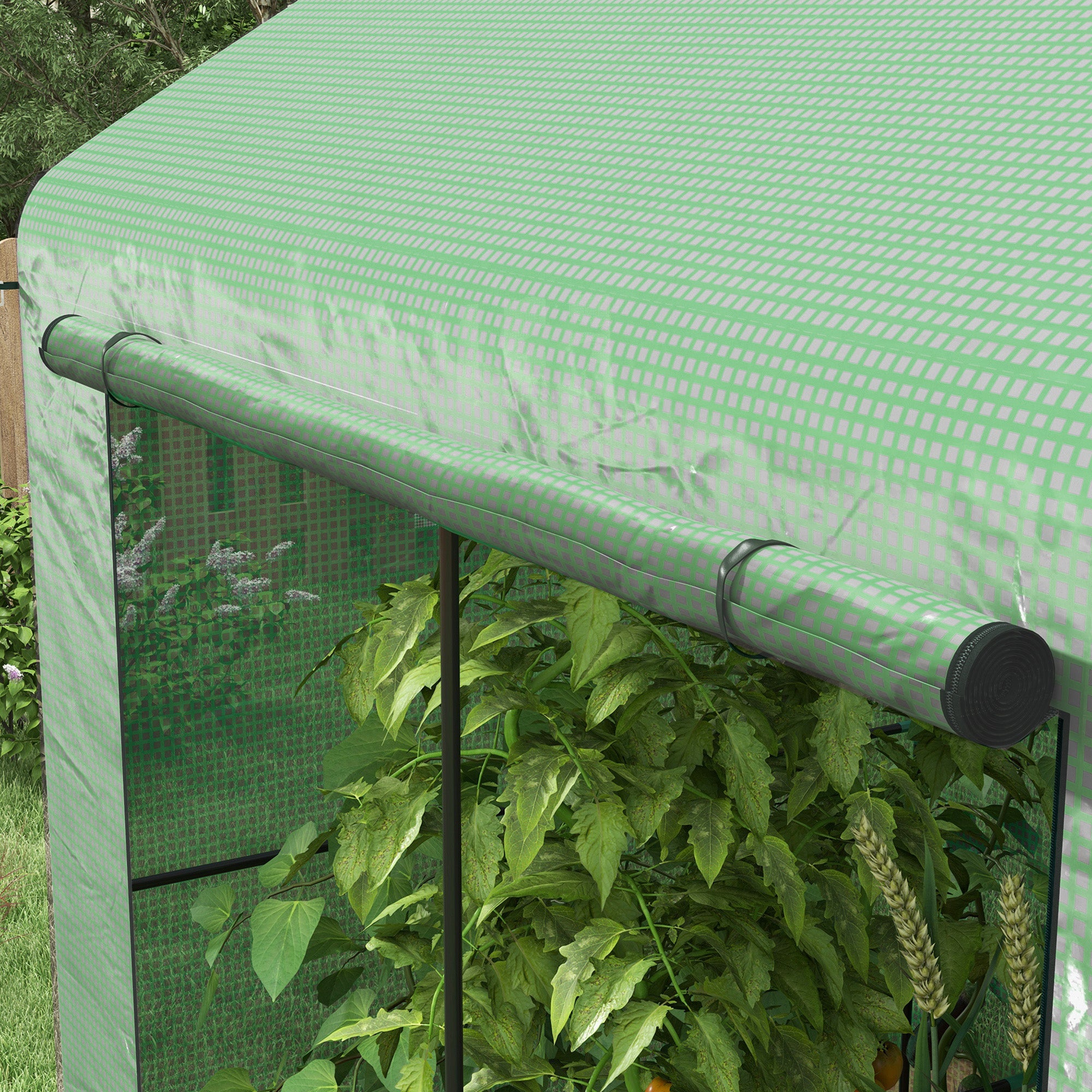 Garden Greenhouse PE, Balcony Greenhouse, Reinforced 135 g/m² Tarpaulin, Steel Frame, Roll-Up Zipper Door, for Vegetables Plants Flowers, Indoor and Outdoor, 200 x 140 x 200 cm, Green