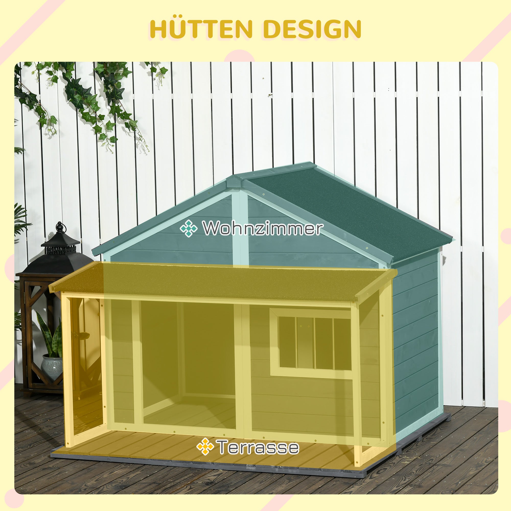 Solid Wood Dog House Small Animal House with Terrace Asphalt Roof Outdoor Weatherproof Shelter for Outside Gray 124 x 112 x 105 cm