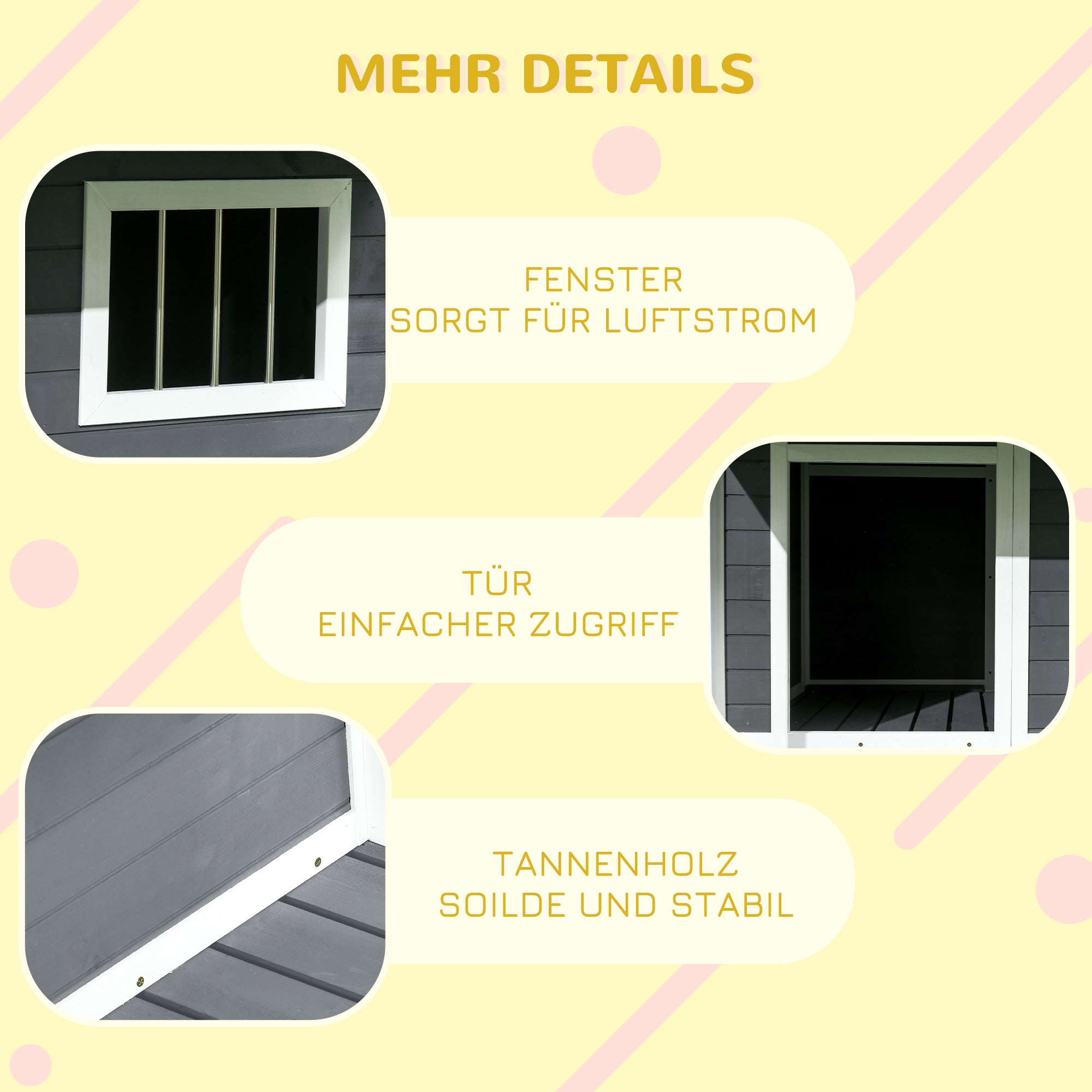 Solid Wood Dog House Small Animal House with Terrace Asphalt Roof Outdoor Weatherproof Shelter for Outside Gray 124 x 112 x 105 cm