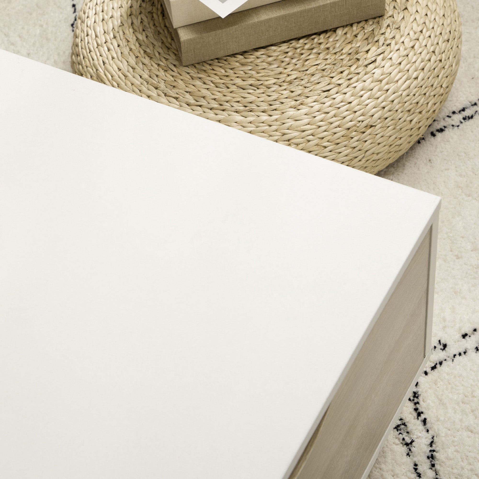 Modern Coffee Table with 2 Drawers and Open Compartments for Office Bedroom Study Room 106x58x39.5 cm White