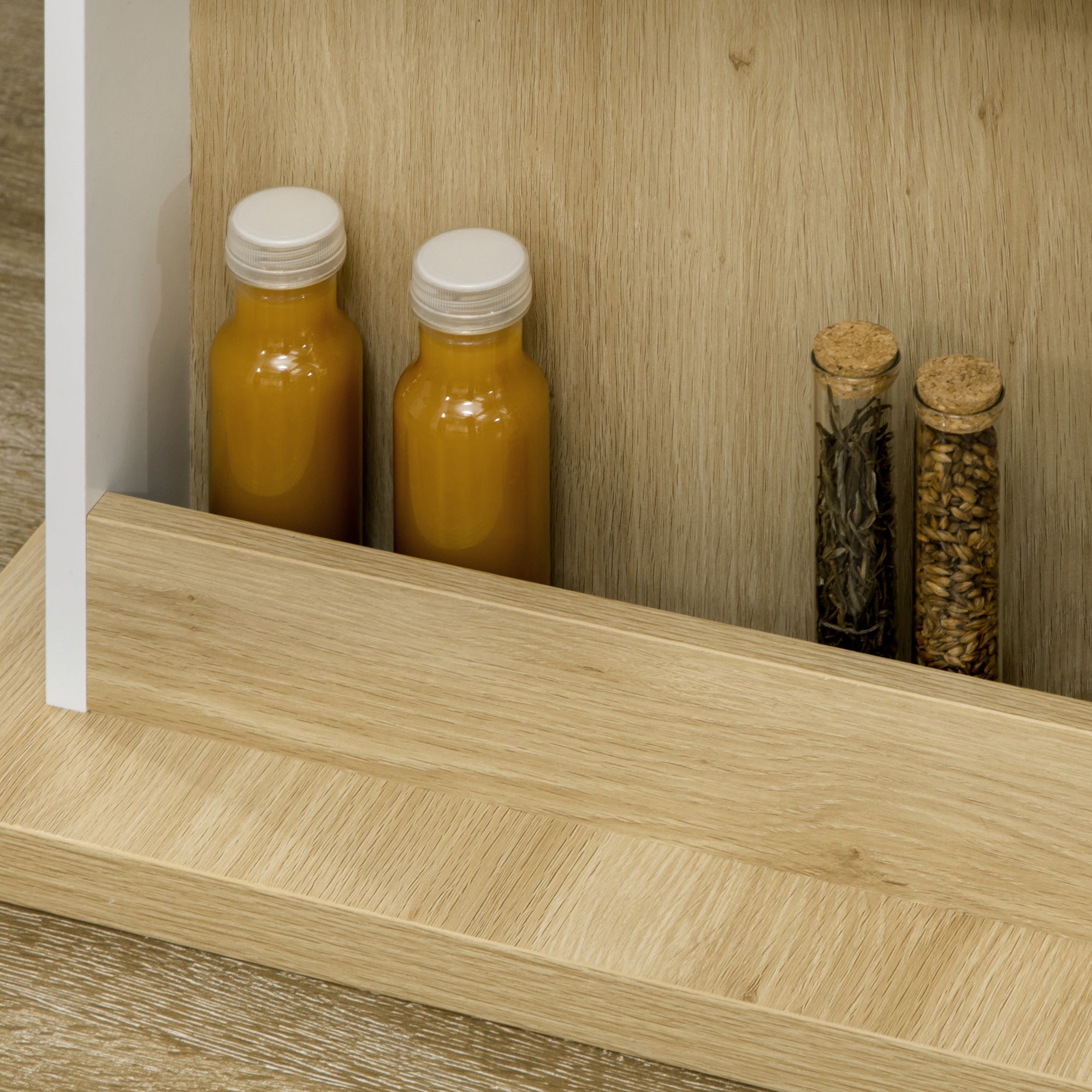 Central Island Dining Table Kitchen Storage Furniture Table with Large Worktop 4-6 People - 4-Door Cupboard and Shelves - Wood - dim. 110L x 70W x 75.5H cm white and natural