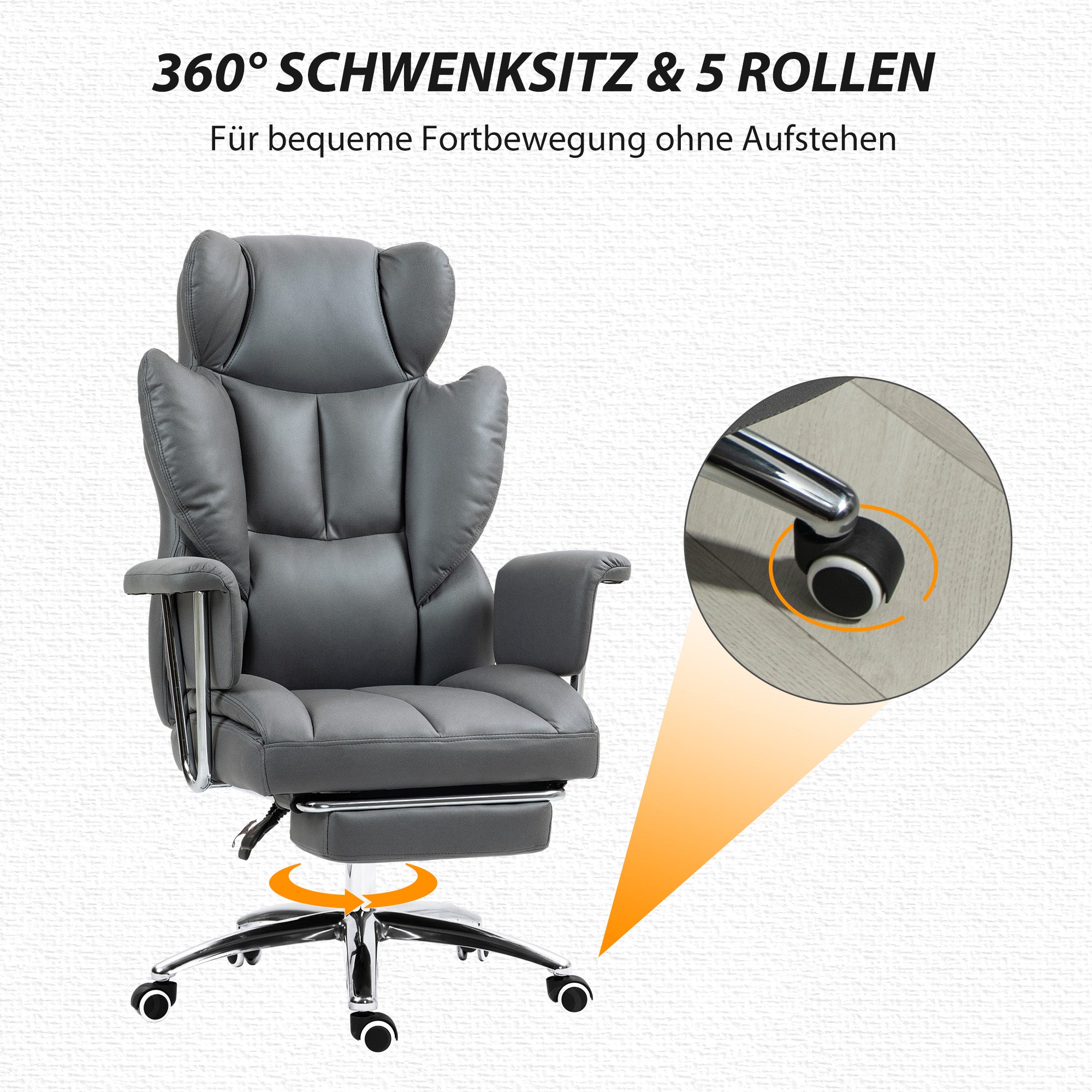 Office Chair with Reclining Function, Ergonomic Desk Chair, Height Adjustable Swivel Chair with Footrest, Padded, Weight Capacity up to 120 kg, for Office, Study, Dark Gray