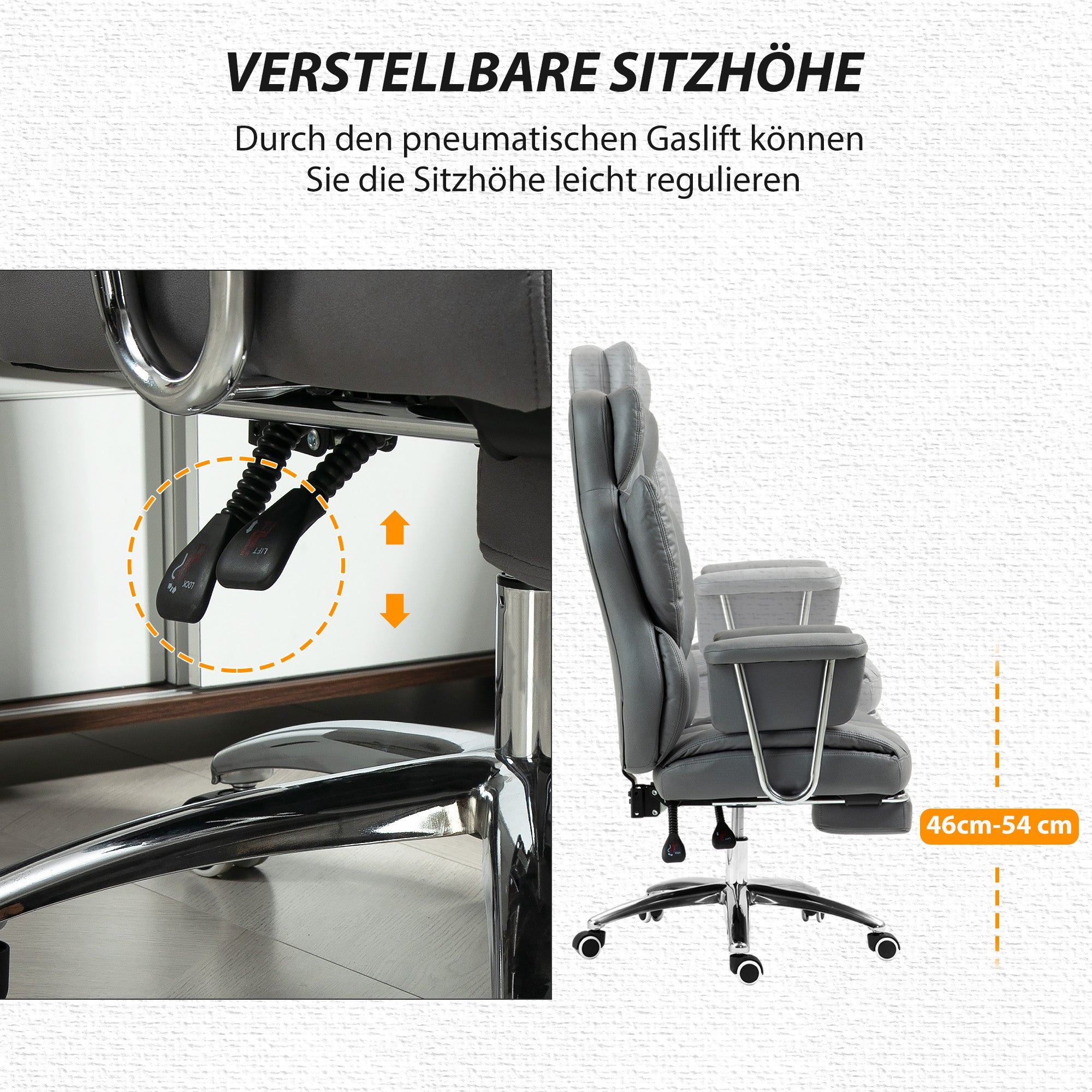 Office Chair with Reclining Function, Ergonomic Desk Chair, Height Adjustable Swivel Chair with Footrest, Padded, Weight Capacity up to 120 kg, for Office, Study, Dark Gray