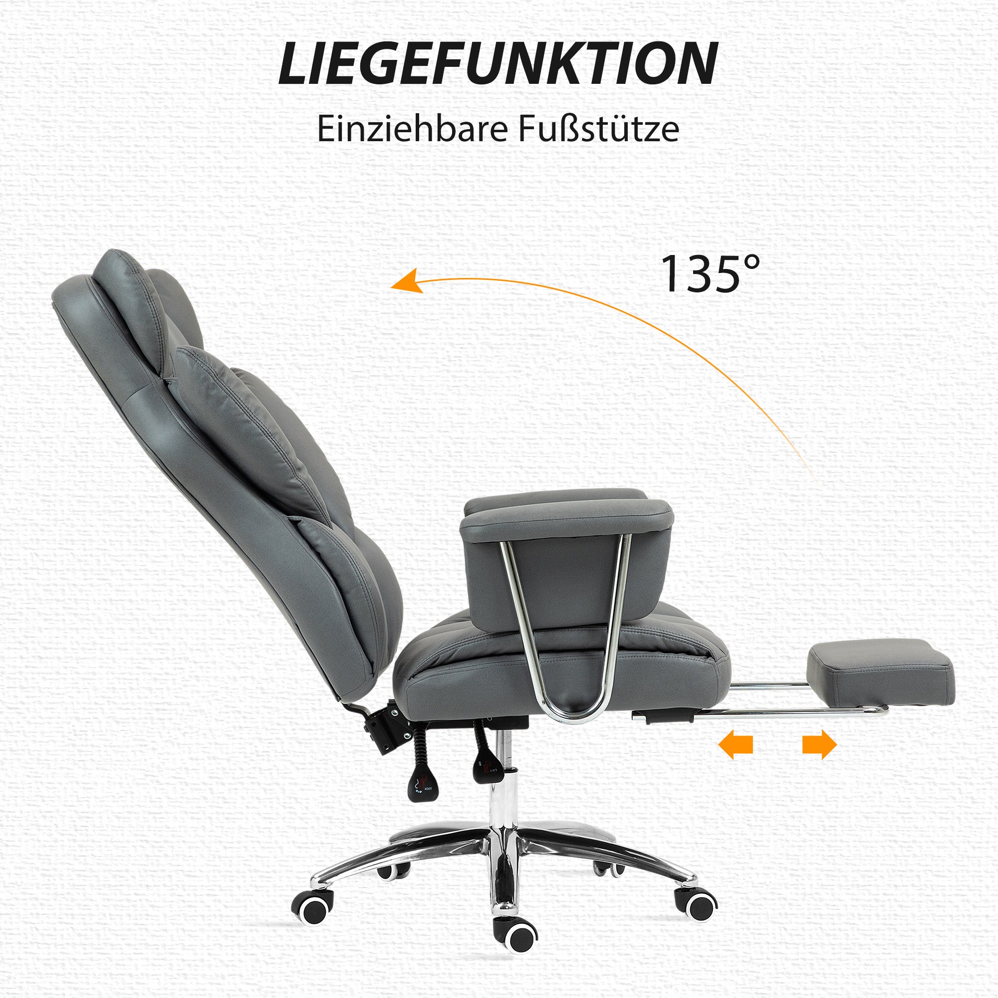 Office Chair with Reclining Function, Ergonomic Desk Chair, Height Adjustable Swivel Chair with Footrest, Padded, Weight Capacity up to 120 kg, for Office, Study, Dark Gray