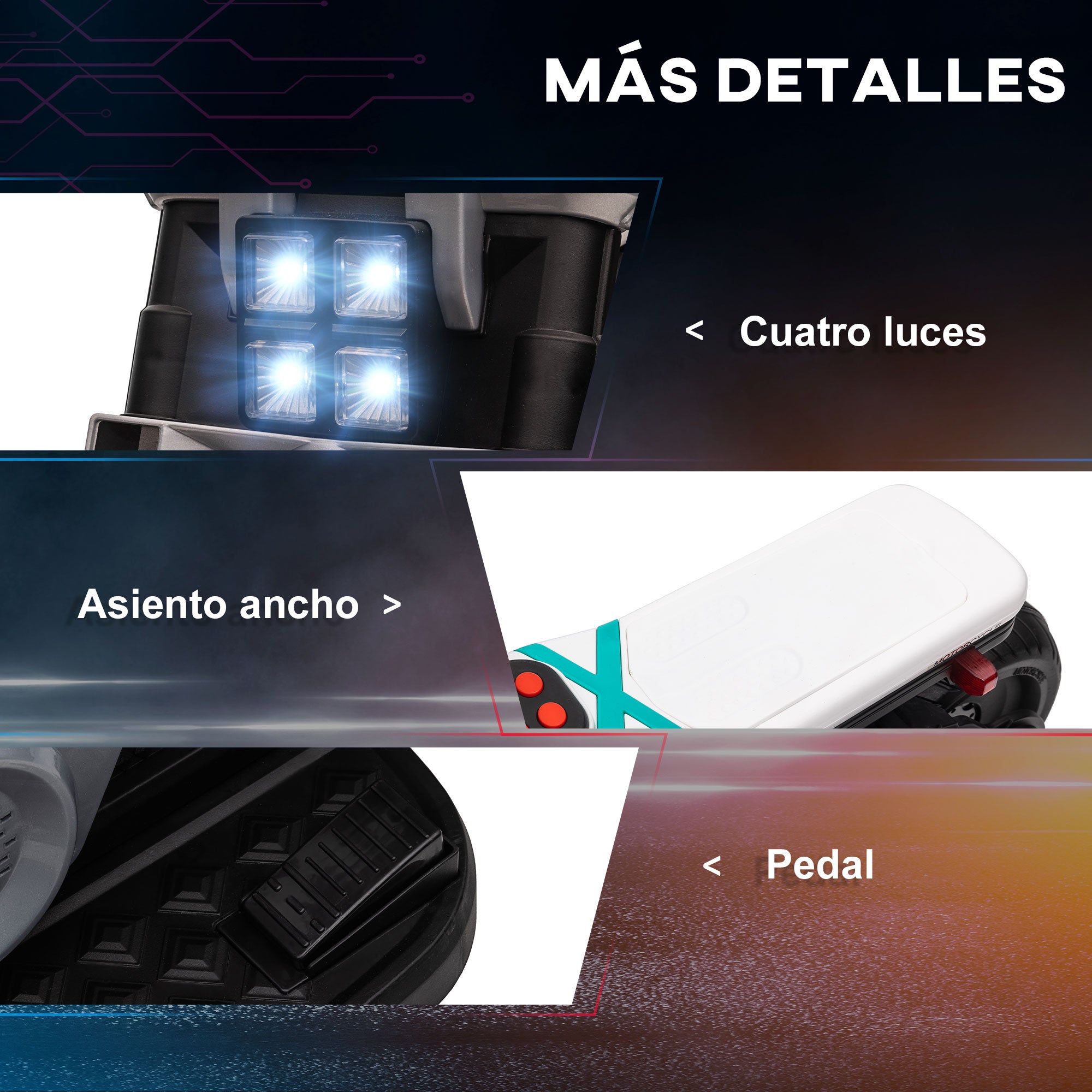 Kids Electric Motorcycle 6V Battery-Powered Motorcycle with Headlights Music Horn 3 km/h Speed Forward Reverse and Training Wheels for Kids 3-5 Years Old Load 25 kg 86x44x58 cm Black and White