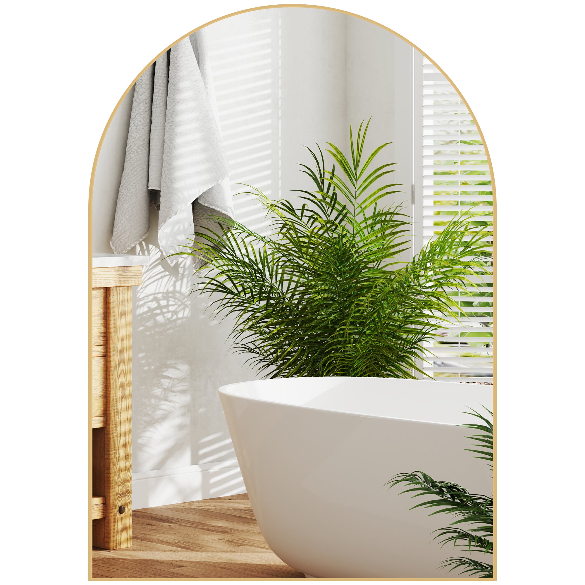 Arched Wall Mirror, Bathroom Mirror, 50 x 70 cm, high definition, with aluminum alloy frame, for bedroom, living room, entryway, gold