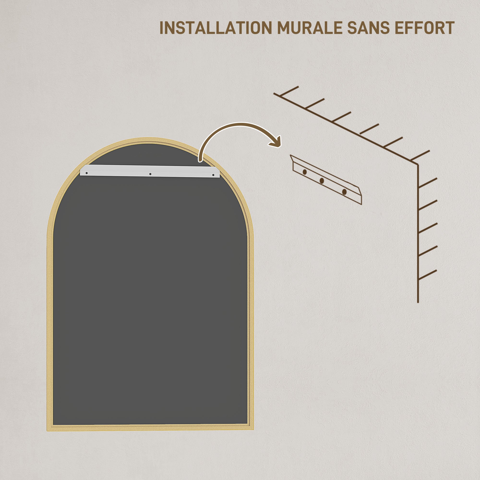 Arched Wall Mirror, Bathroom Mirror, 50 x 70 cm, high definition, with aluminum alloy frame, for bedroom, living room, entryway, gold