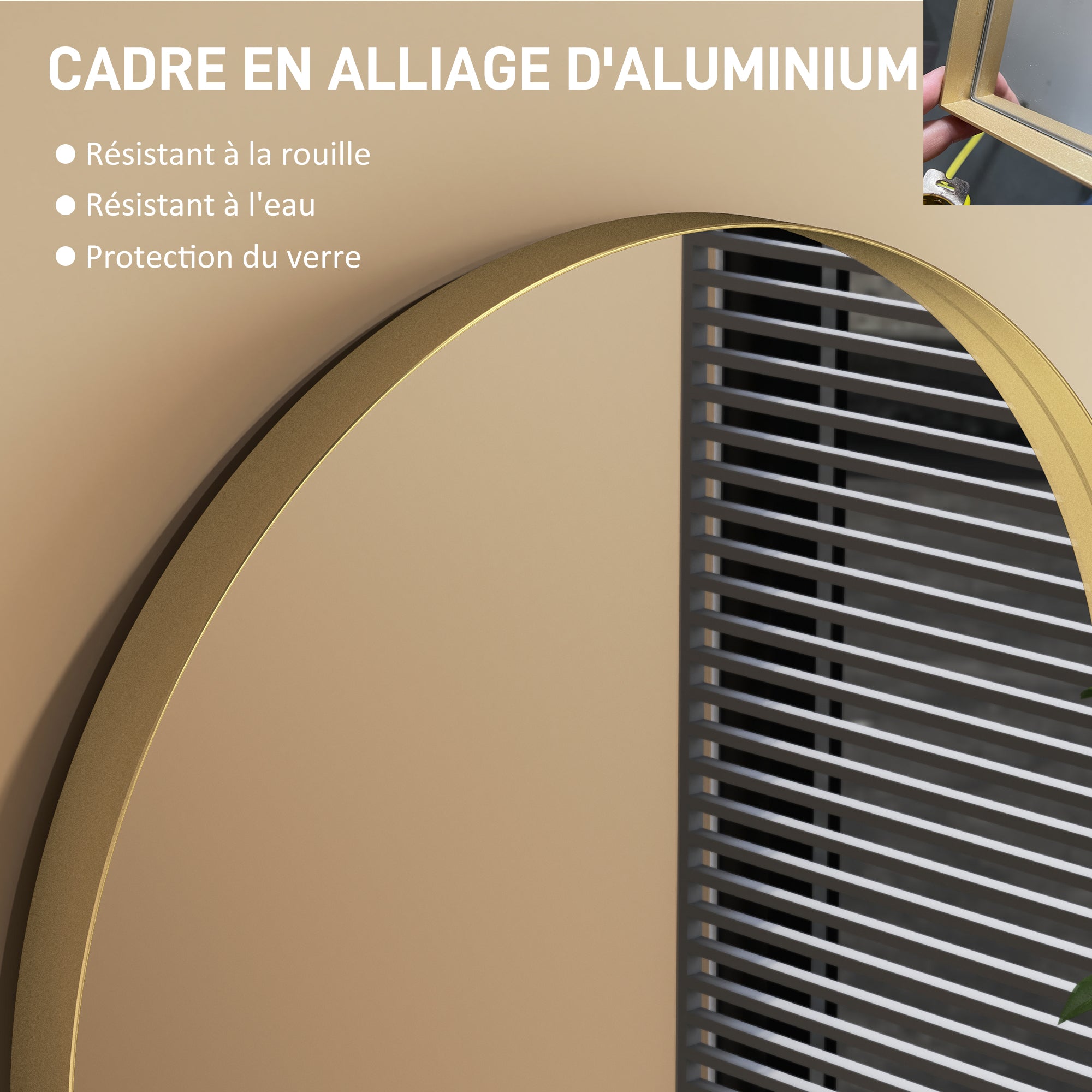 Arched Wall Mirror, Bathroom Mirror, 50 x 70 cm, high definition, with aluminum alloy frame, for bedroom, living room, entryway, gold