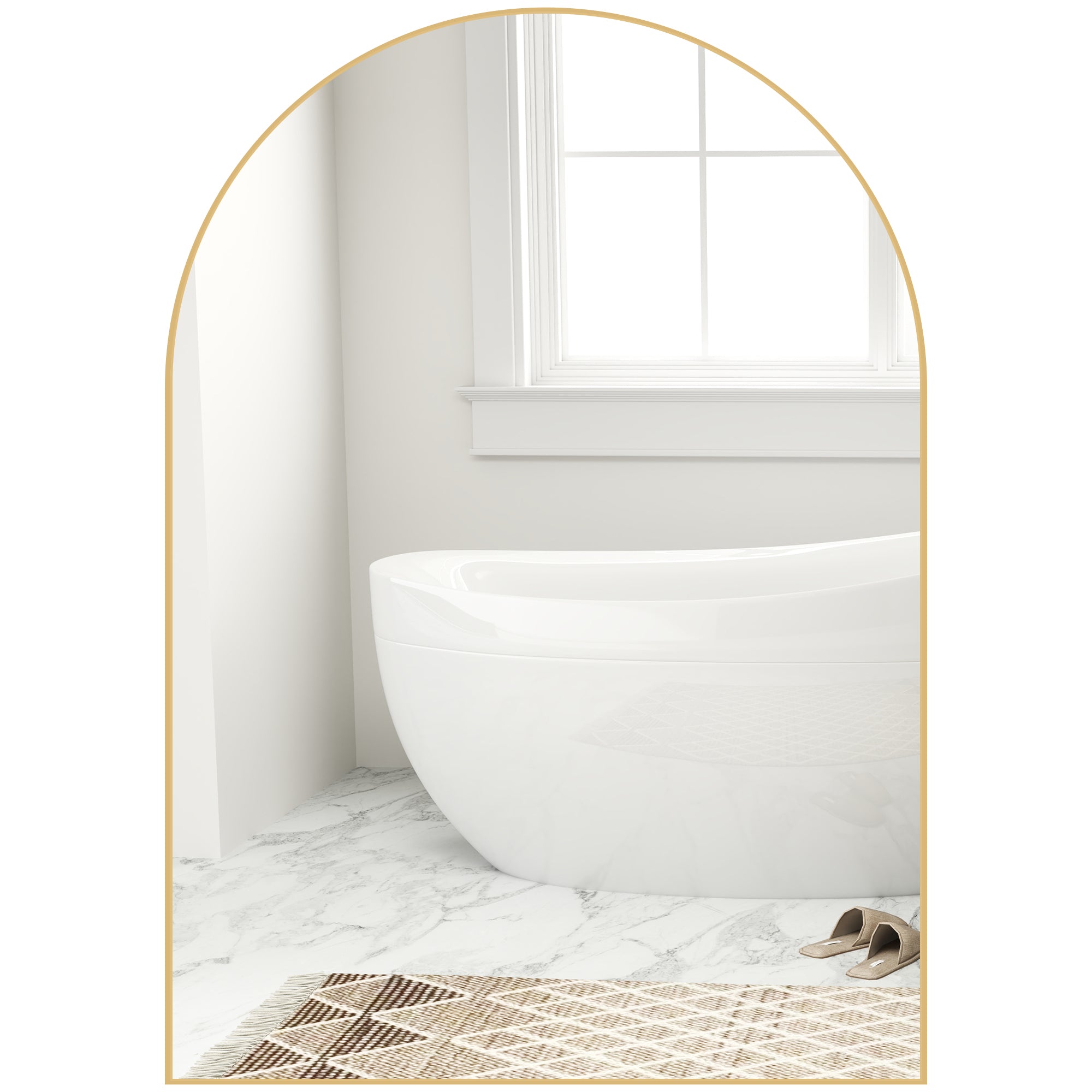 Arched Wall Mirror, Bathroom Mirror, 50 x 70 cm, high definition, with aluminum alloy frame, for bedroom, living room, entryway, gold